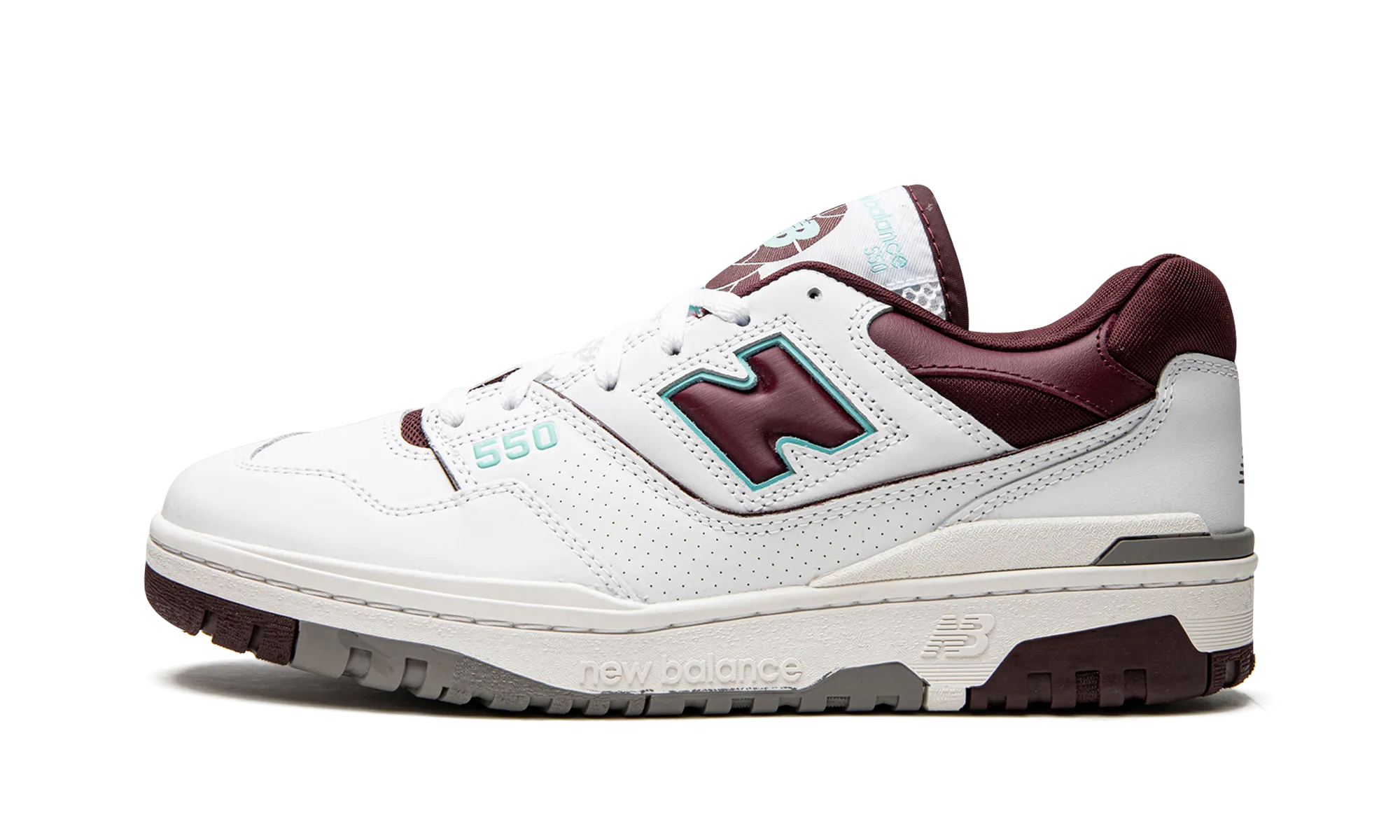 550 "Burgundy / Cyan" running with a group kids' athletic footwear