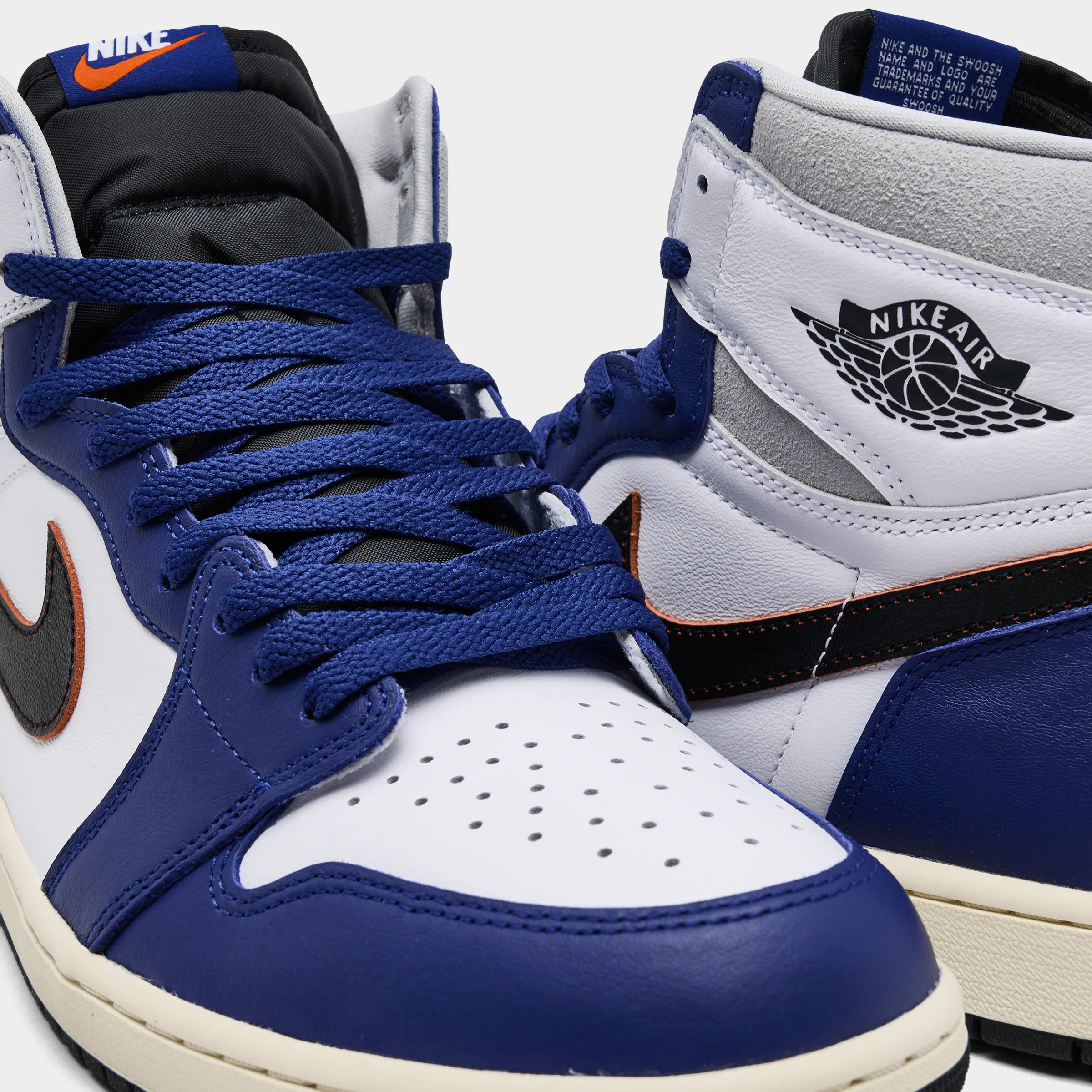 Round Toe Design Jordan 1 Retro High OG White / Black / Neutral Grey - Deep Royal Blue