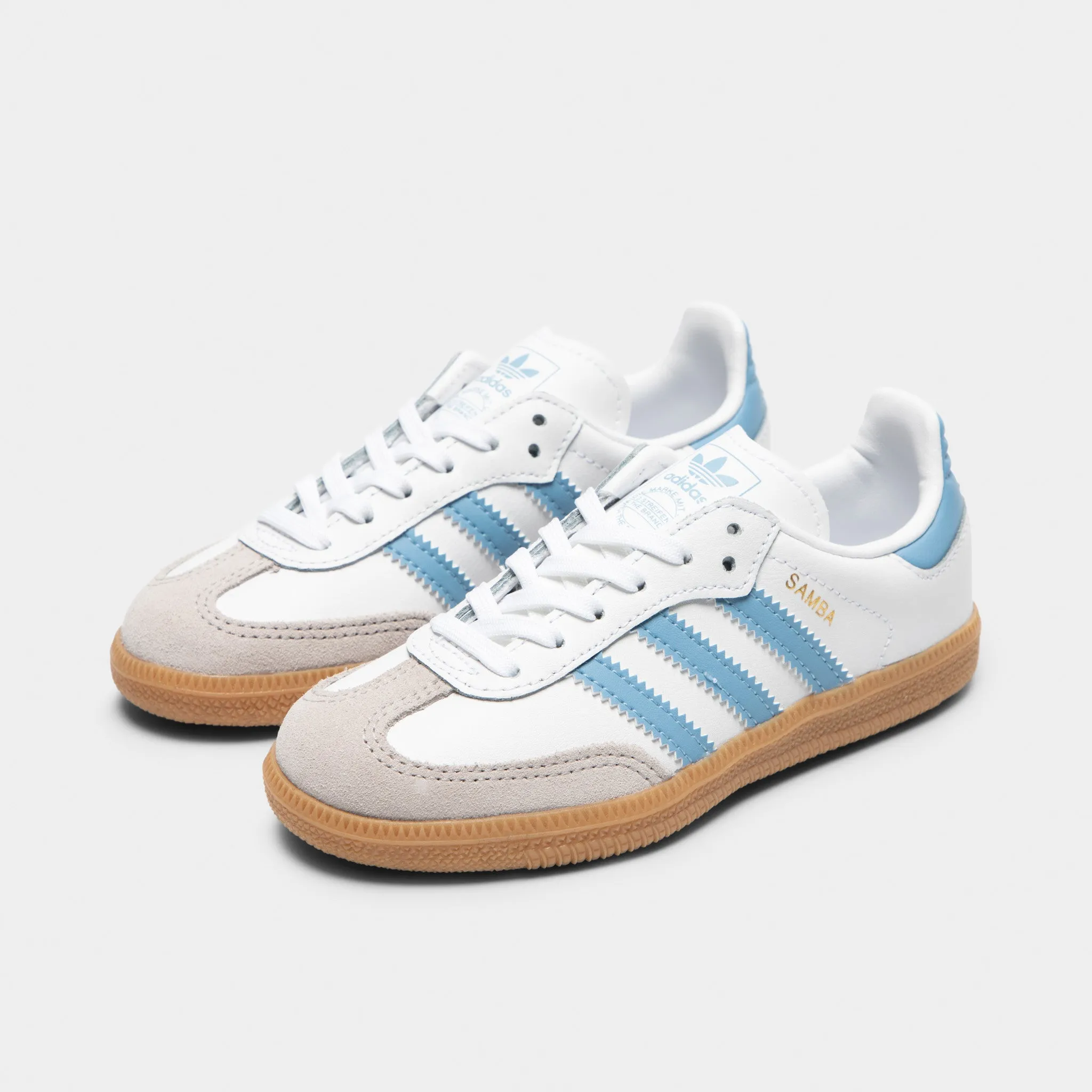 adidas Children's Samba OG White / Ash Blue - Gum Neutral Look Mobility Ease
