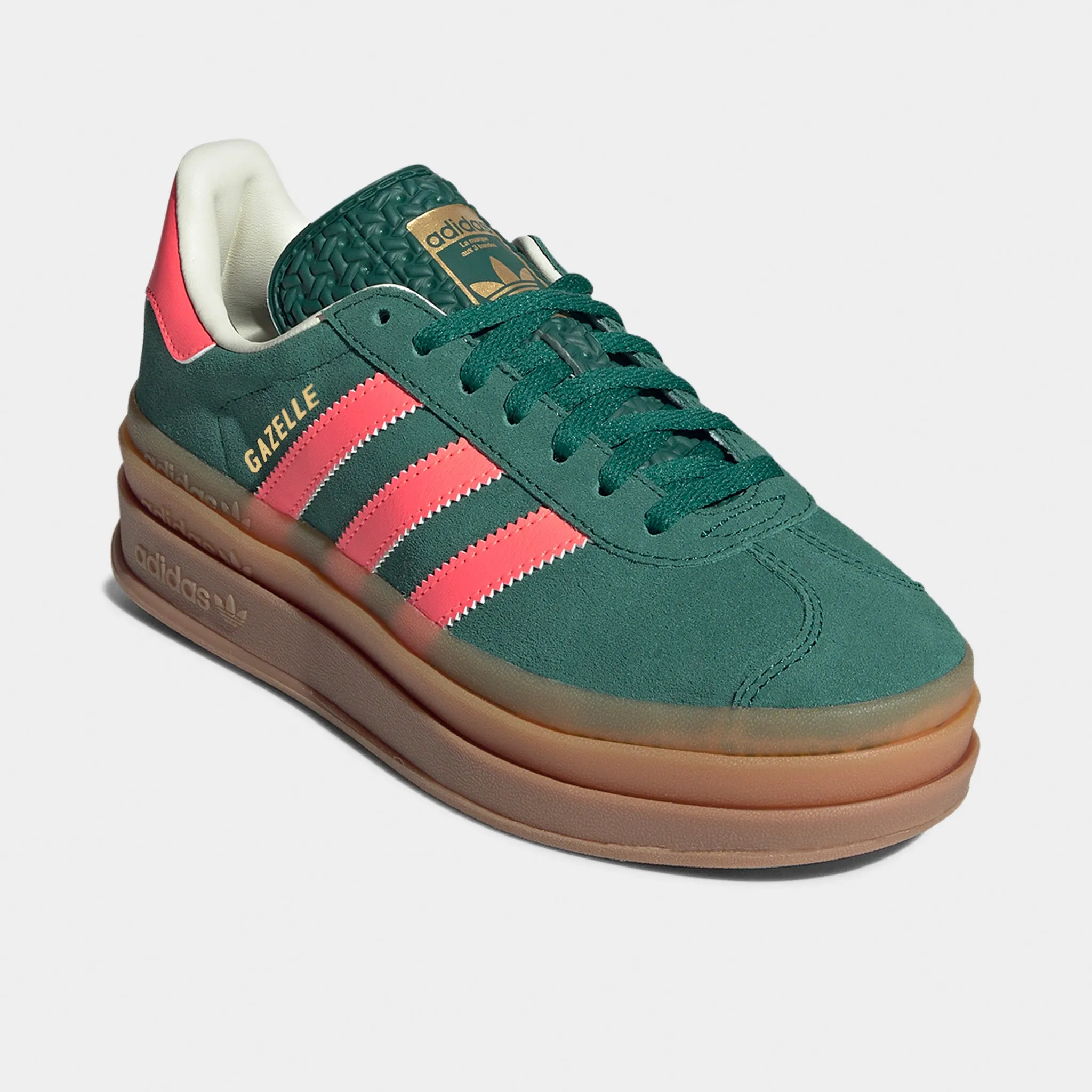 adidas Juniors' Gazelle Bold Green / Orange Breathable Upper Shoes