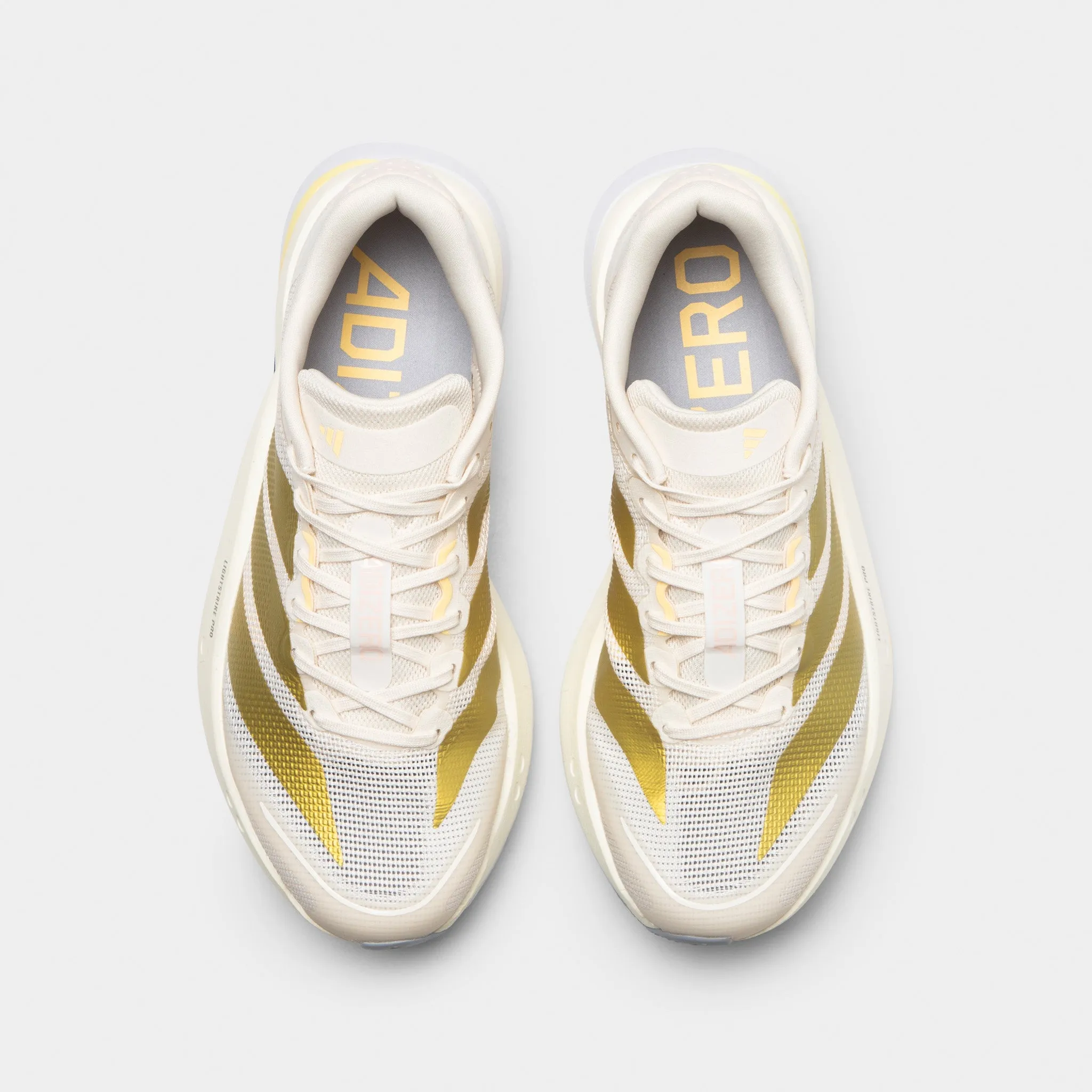 adidas Women's Adizero Boston 13 Chalk White / Gold Metallic - Orange Tint Resort Mood
