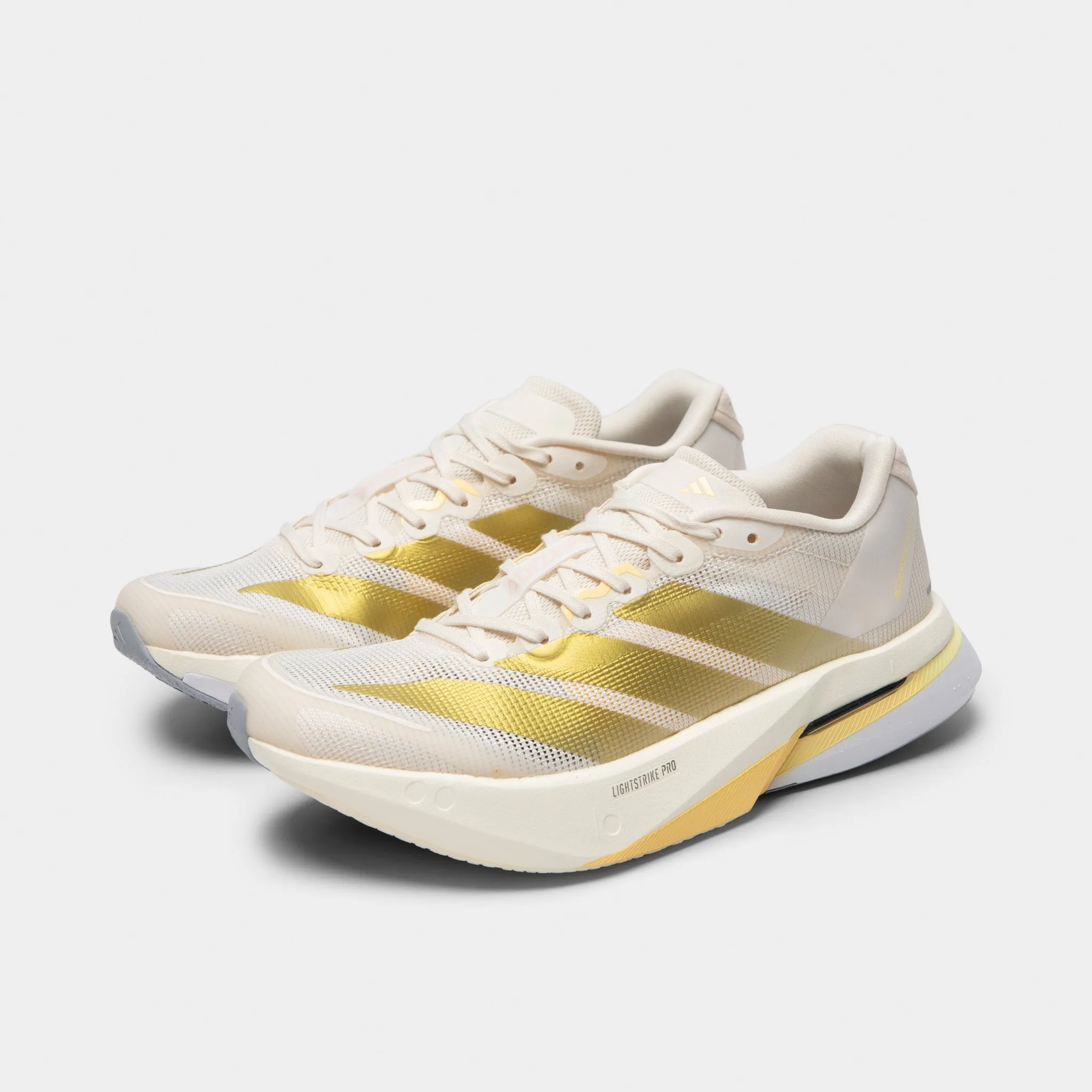 adidas Women's Adizero Boston 13 Chalk White / Gold Metallic - Orange Tint Platform Style Wear Often