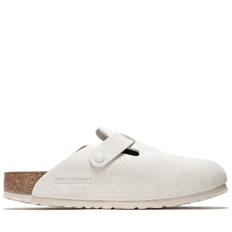 Women's Birkenstock Boston Soft Footbed Suede - Antique White Breathable Walking Shoes Easy Glam