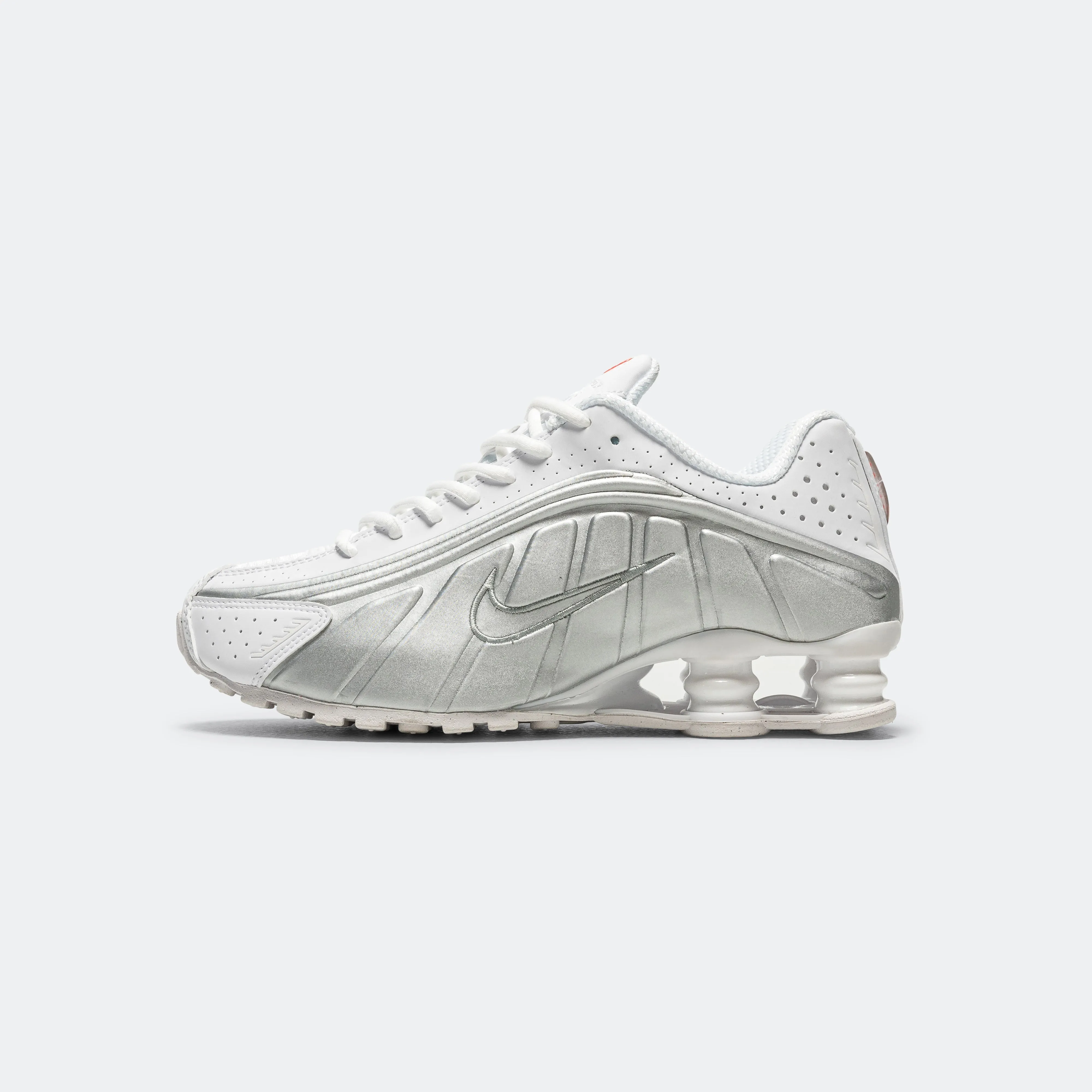 Adjustable Midfoot Strap Comfortable Strapping Womens Shox R4 - White/Metallic Silver-Max Orange
