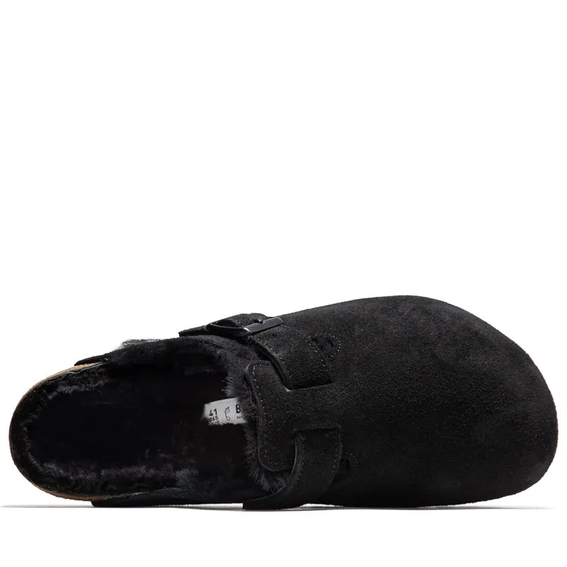 Birkenstock Boston Shearling Suede - Black Ocean Breeze