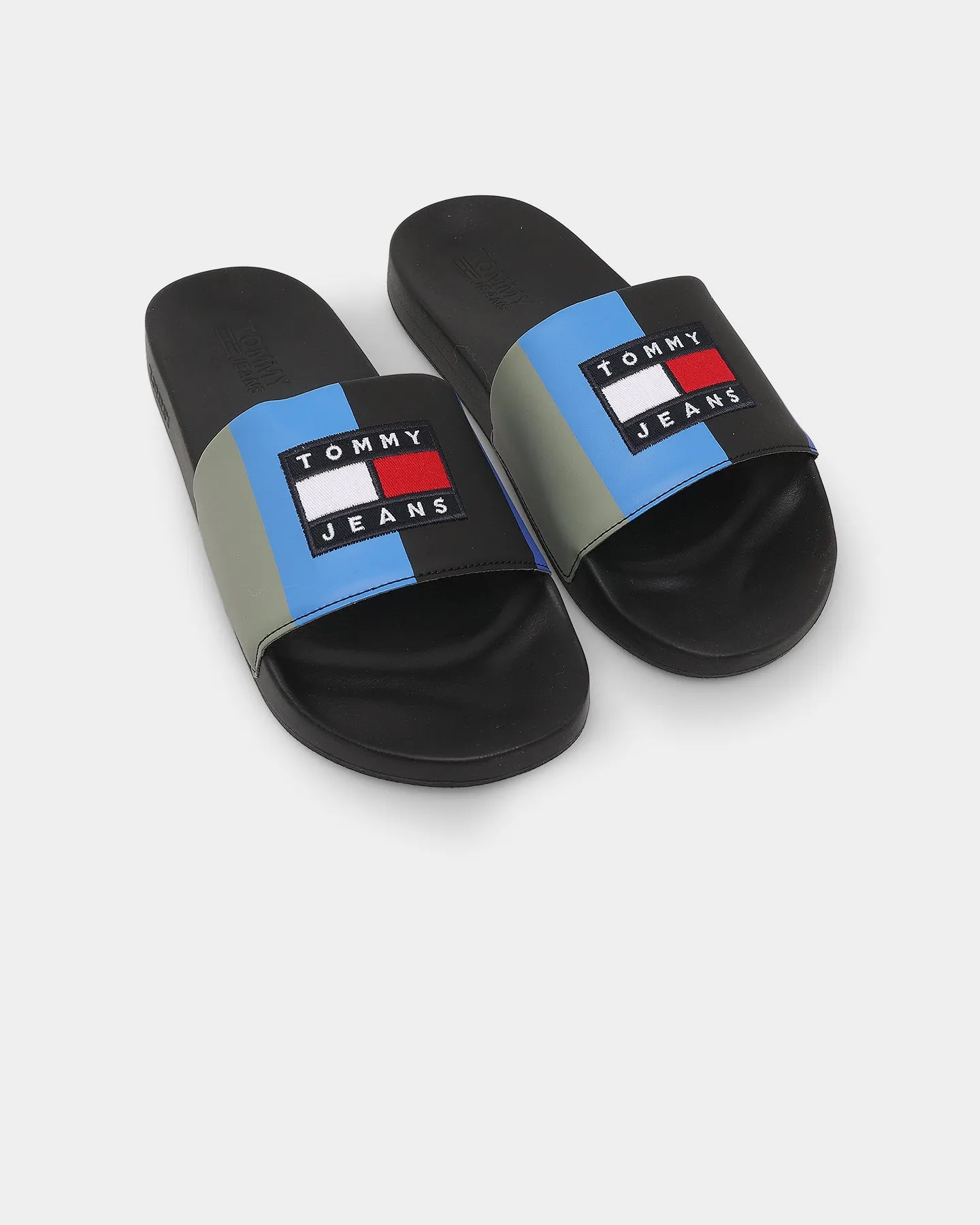 Tommy Jeans TJ Block Archive Pool Slides Black Comfort Wedge