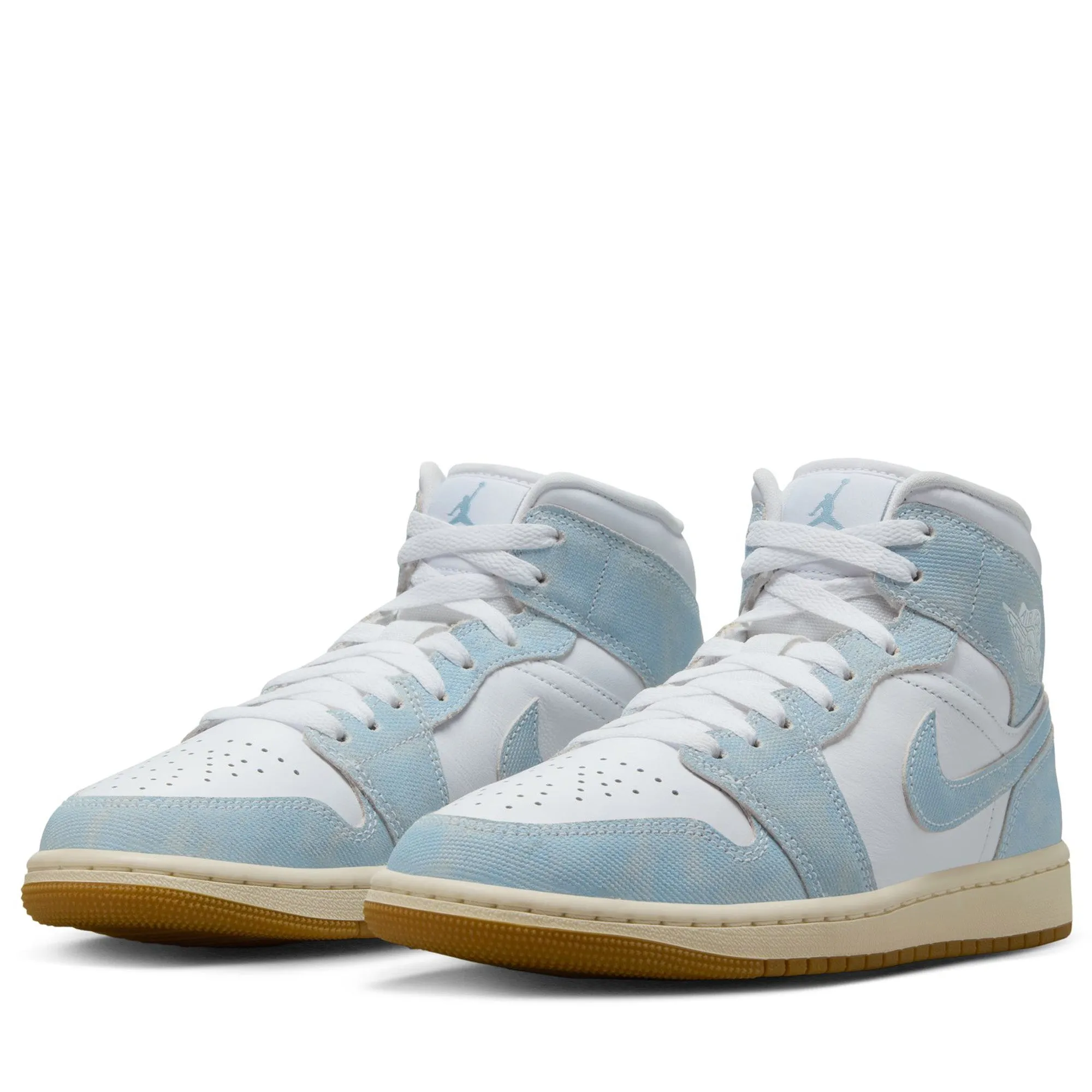 Women's Air Jordan 1 Mid SE - White/Worn Blue Anti Slip Tread Design Synthetic Leather Blend