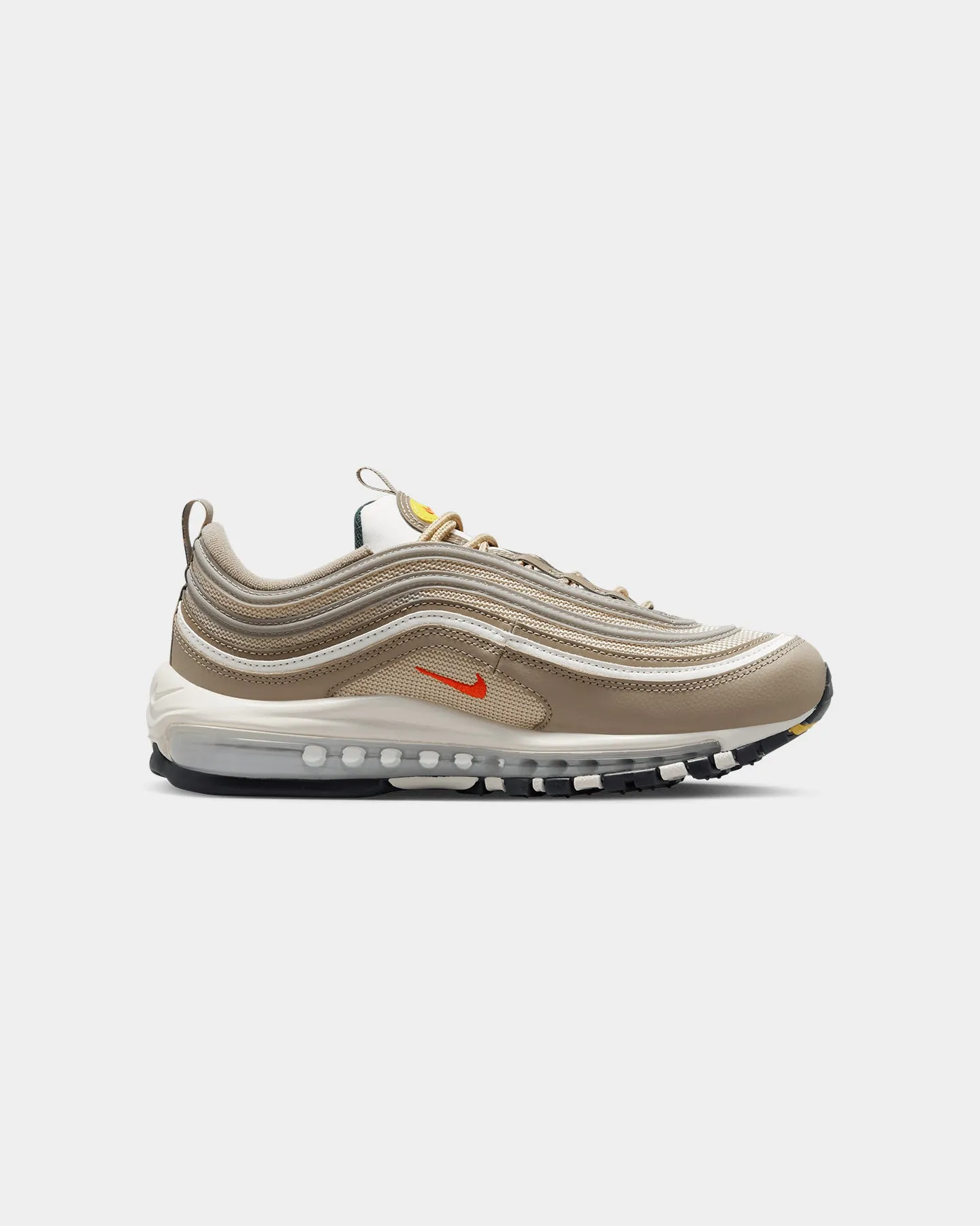 Nike Women's Air Max 97 SE Khaki/Picante Red/Sesame Sail slim fit dress - wear