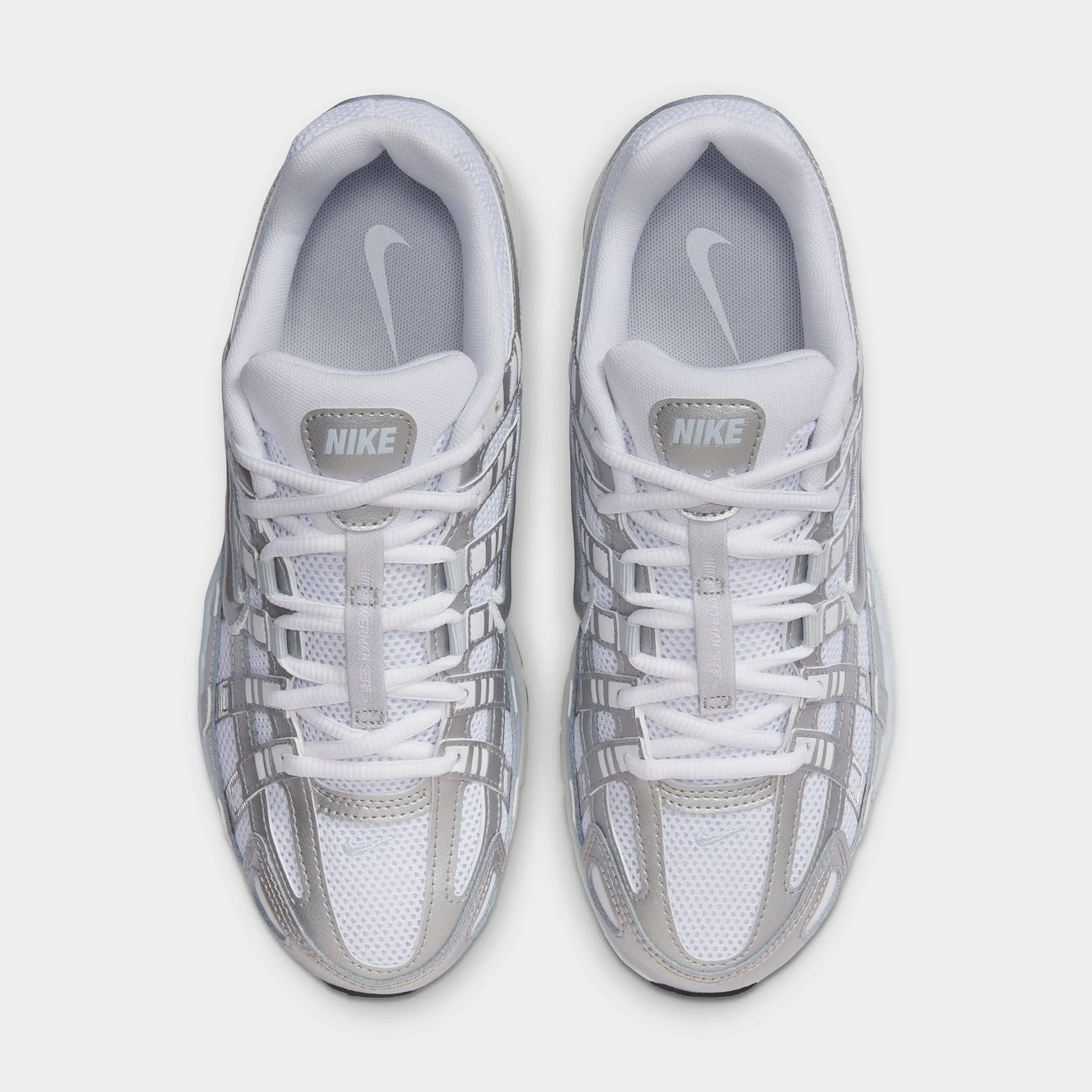 Nike Women's P-6000 White / Metallic Silver - Blue Tint Neat Lines Neutral palette
