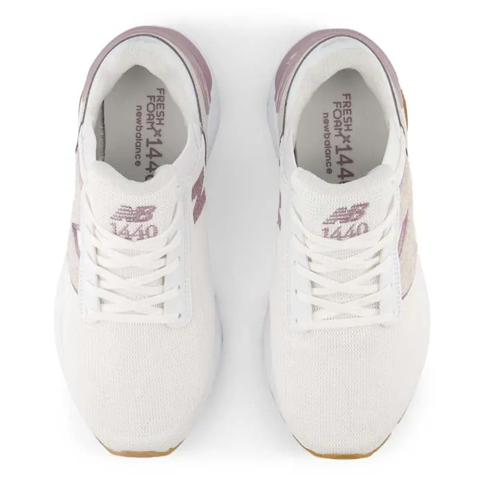 Womens New Balance Fresh Foam X 1440 in White/Ice Wine/Gum Modern Wear Sporty Look