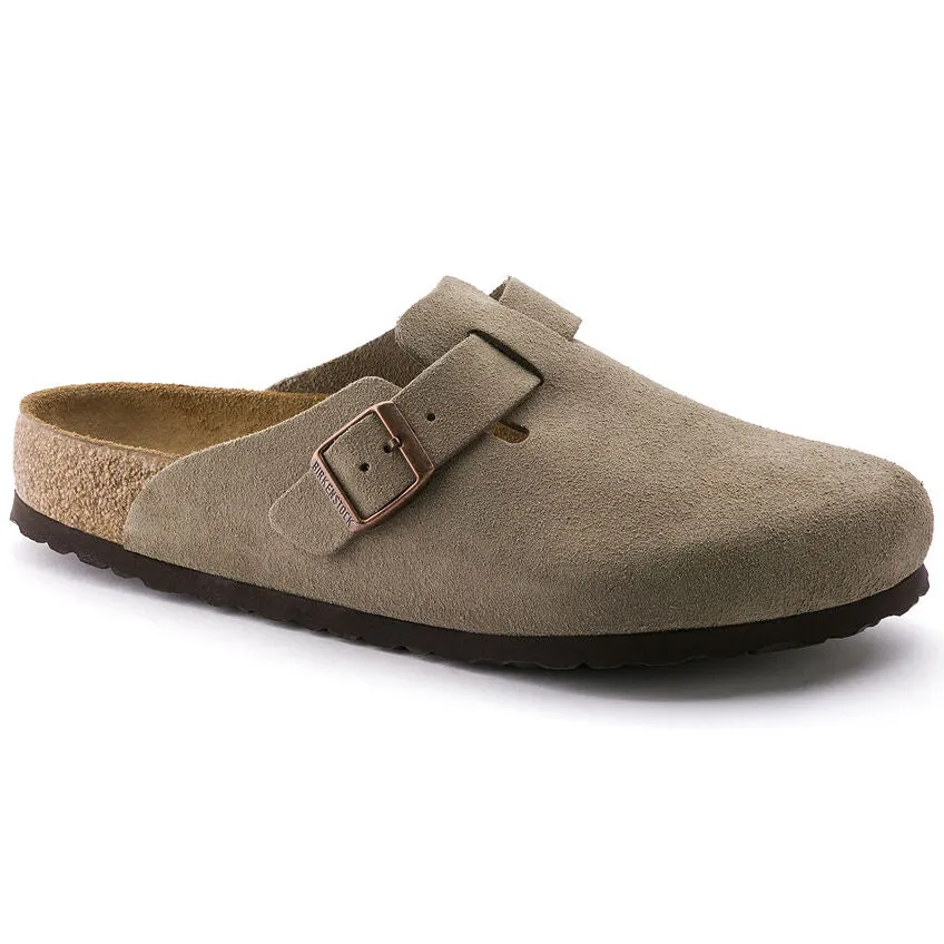 Birkenstock Boston Soft Footbed Suede (Taupe) On Foot