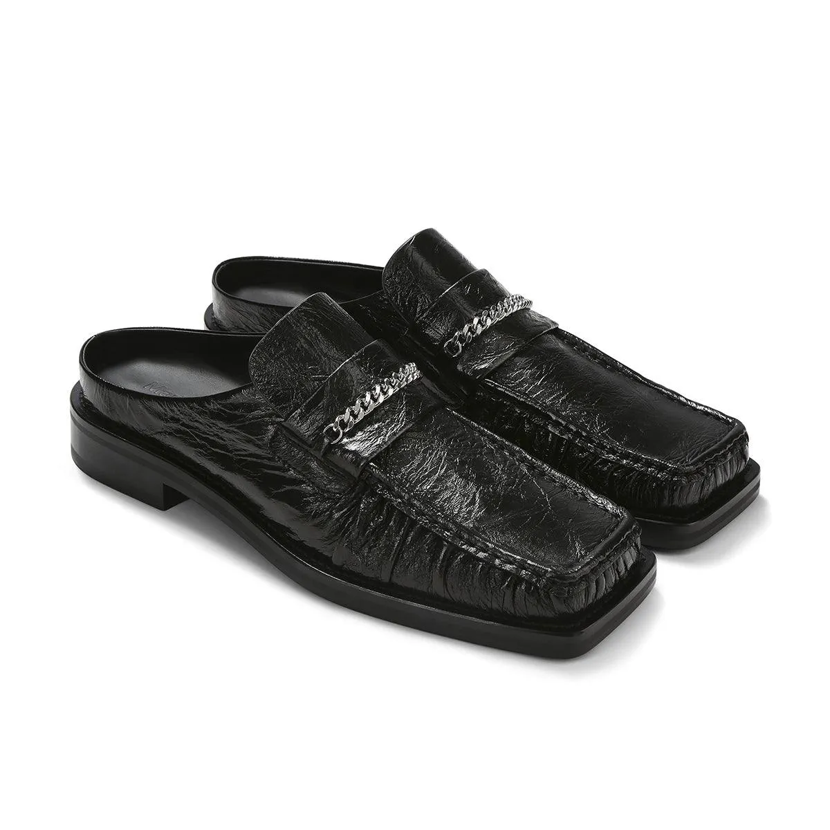 Square Toe Mule 'Black High Shine' Retro-inspired cushioning