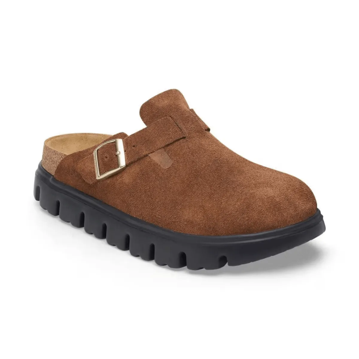 Birkenstock Women's Boston Chunky Dark Tea/Black Suede Parkour Step Urban Daily