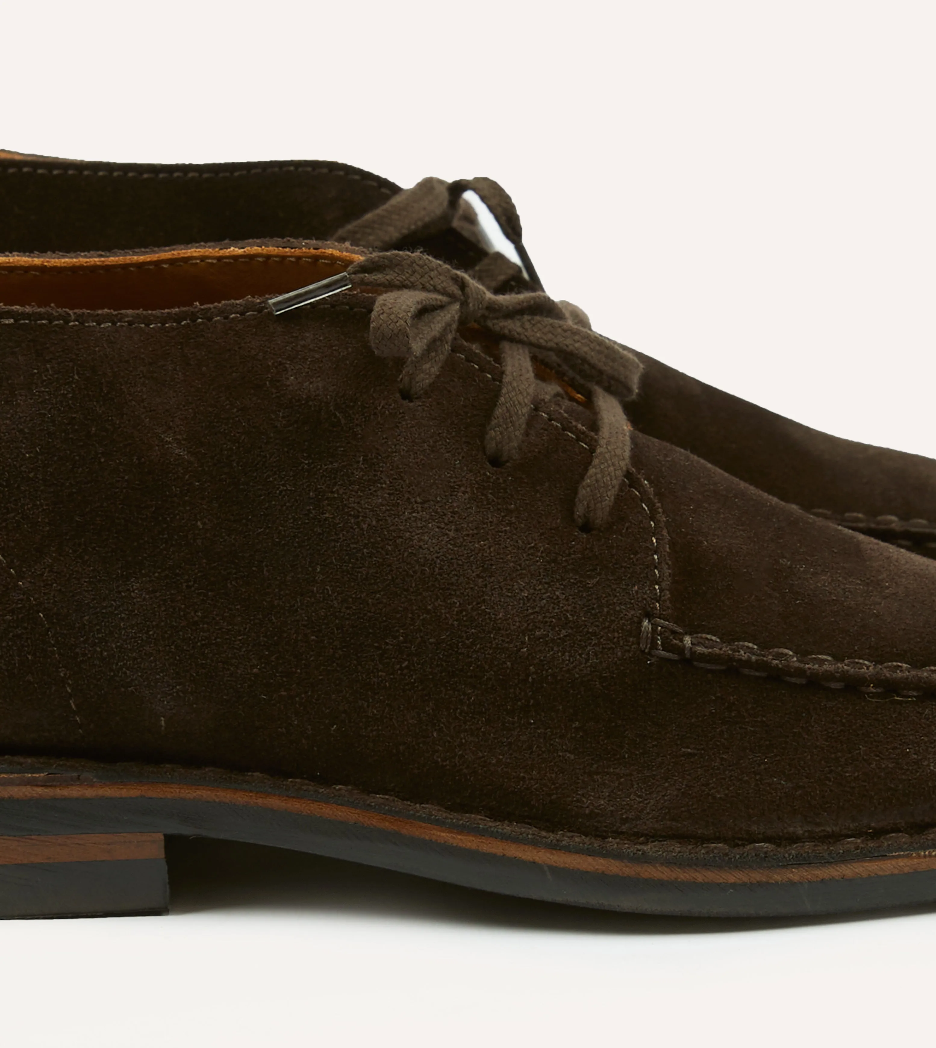 Crosby Moc-Toe Chukka Boot Dark Brown Roughout Suede with Rubber Sole Hand Finish