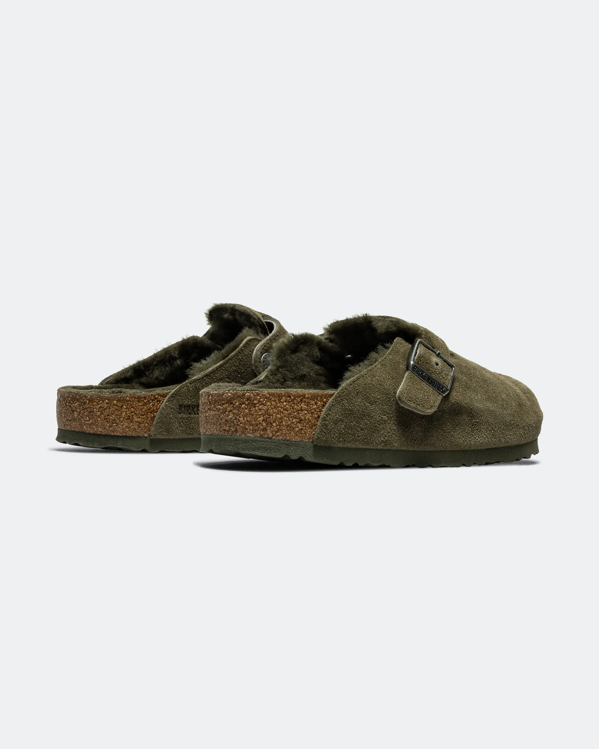 Boston - Thyme Suede Leather/Shearling Stylish Travel Flats White Clean