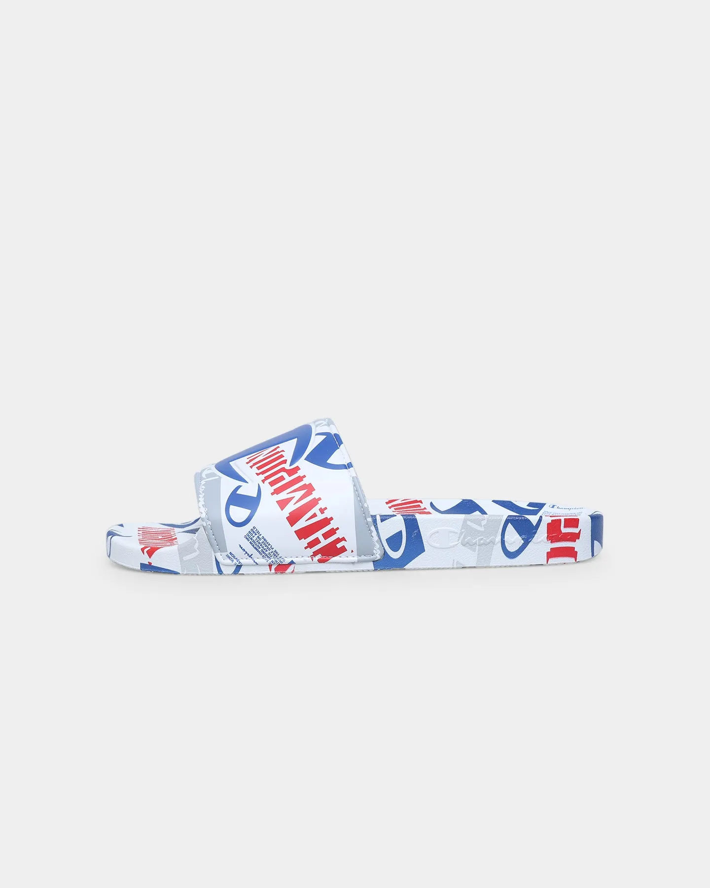 Champion IPO C Logo Slides White/Scarlet Air Dry Swim Ready
