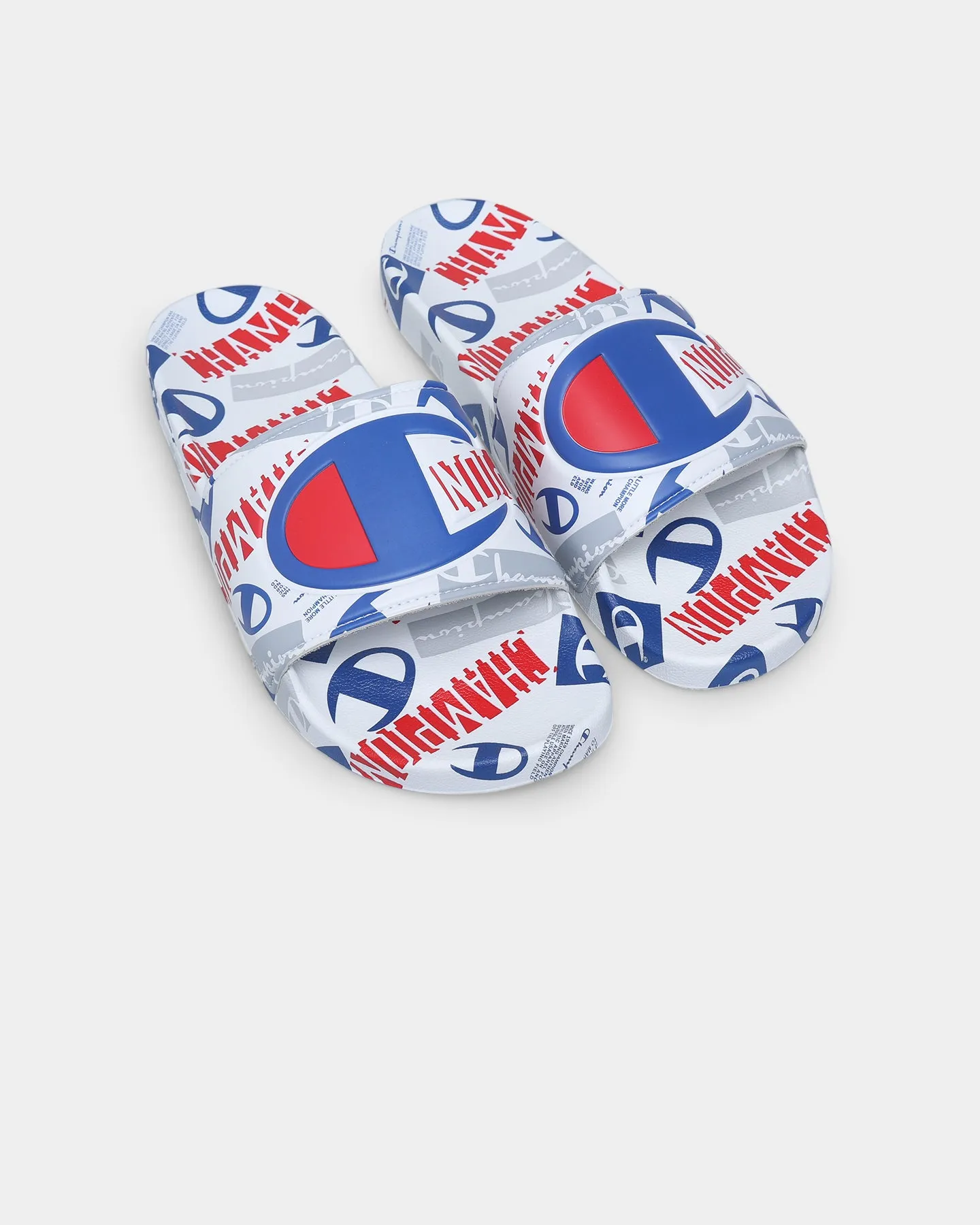 Champion IPO C Logo Slides White/Scarlet Strong Stitching Reinforced toe