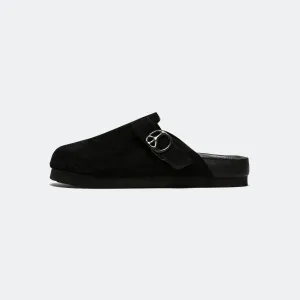 Clog Sandal - Black Suede Leather Comfy Open-toe Shoes