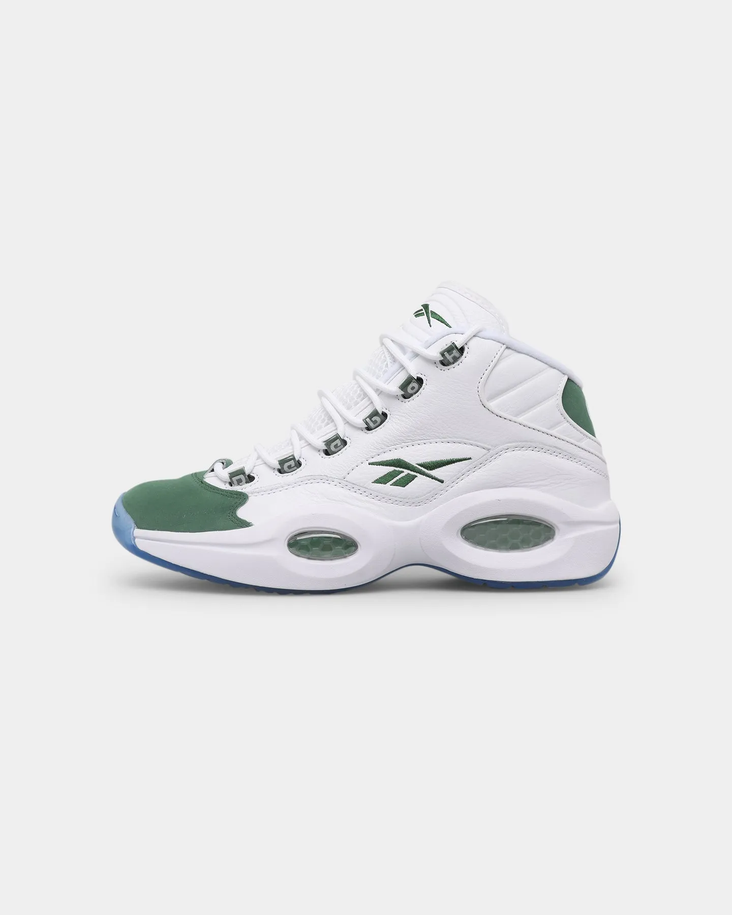 Run Free Bold Tone Reebok Question Mid "Green Toe" Ftwr White/Pine Green