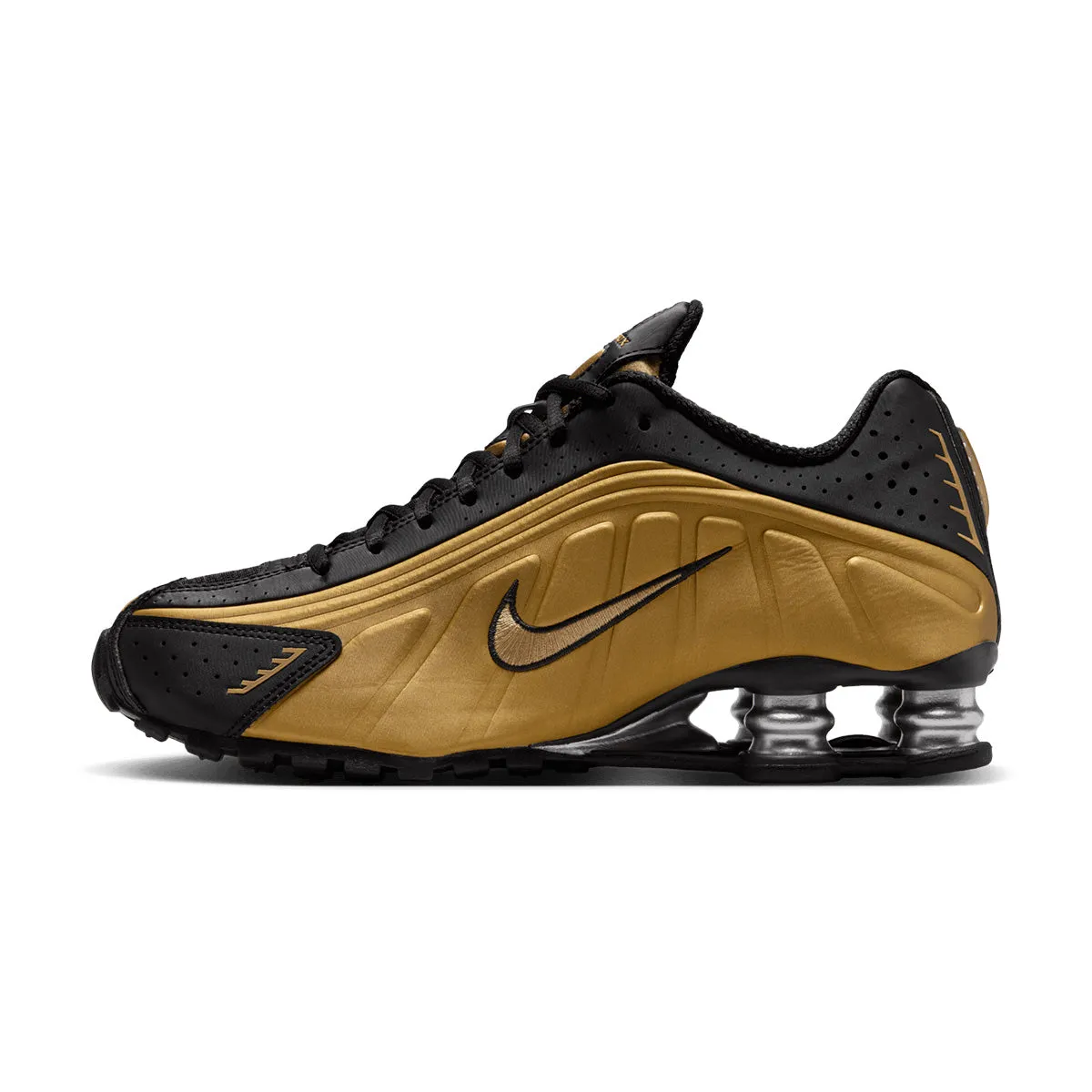 version athlete - style Wmns Shox R4 'Black Metallic Gold'