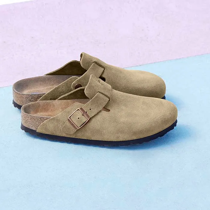 Womens Birkenstock Boston Soft Footbed in Taupe Fashionable day trip