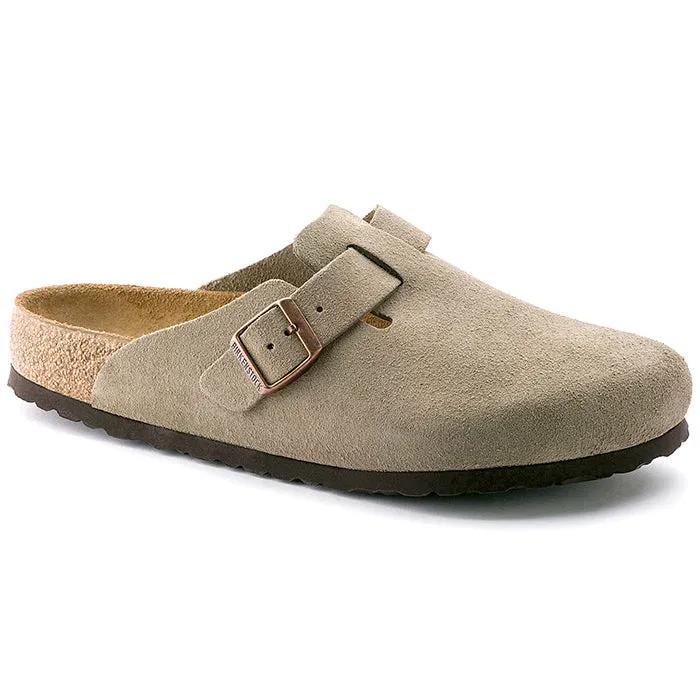 Womens Birkenstock Boston Soft Footbed in Taupe Walk Around