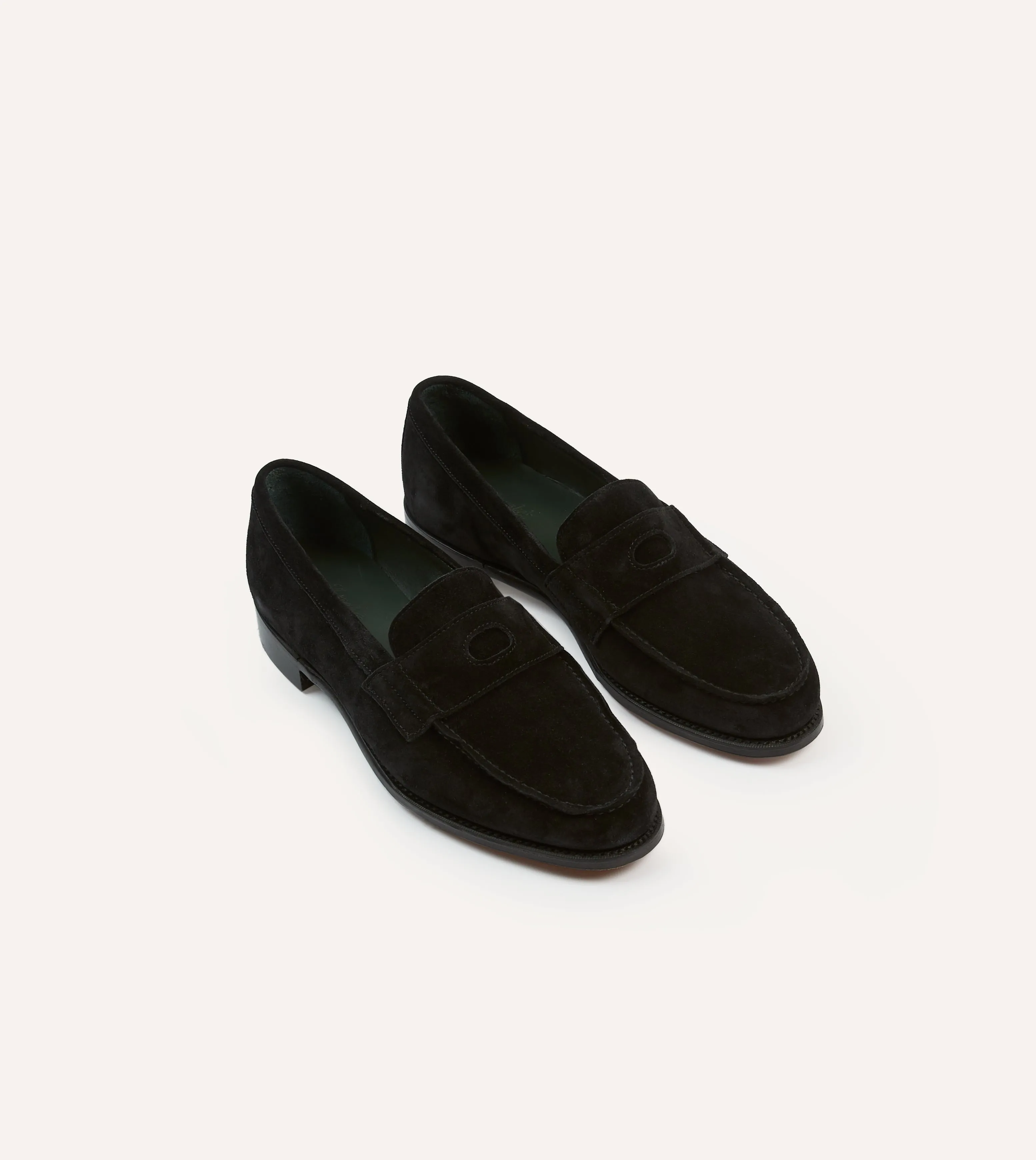 party mode Drake's by A. Levine Black Suede Charles Mk II Goodyear Welted Penny Loafer