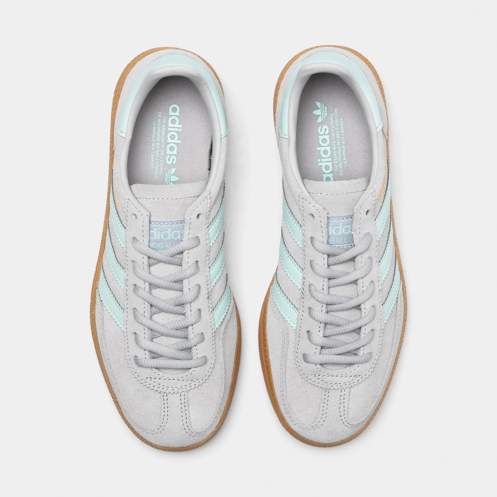 adidas Originals Juniors' Handball Spezial J Grey / Halo Mint - Gum Simple Form Breathable mesh