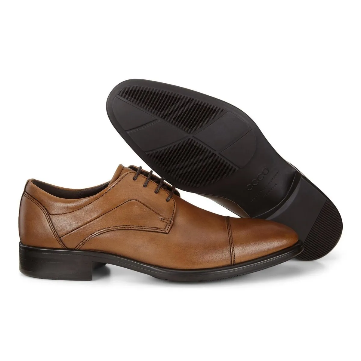ECCO Men's City Tray Cap Toe Tie Brown Timeless Quality Modern Feel
