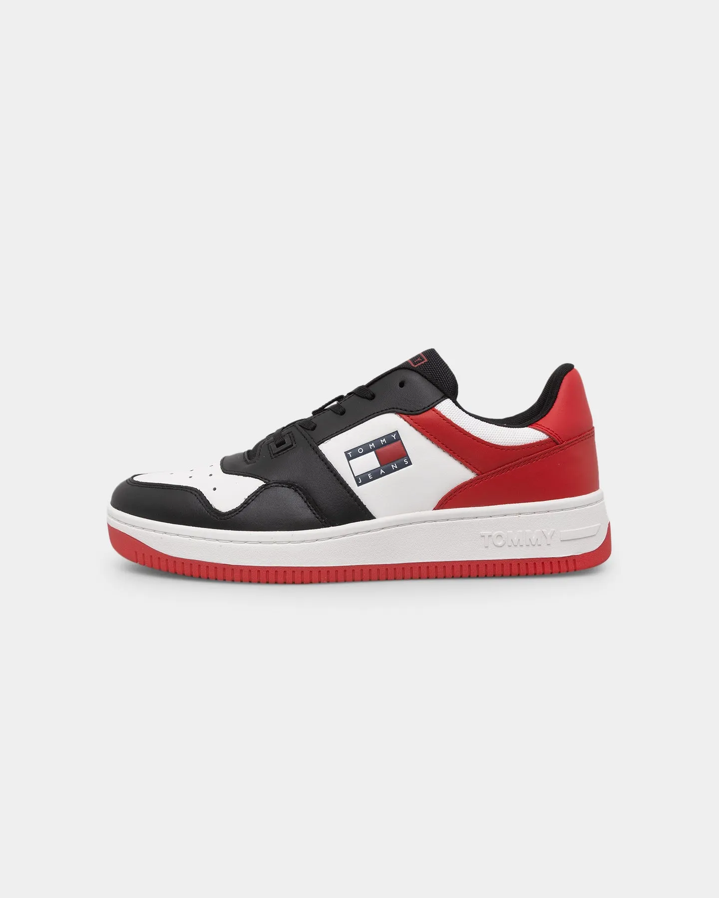 London Cool Tommy Jeans Basketball Leather Trainers Deep Crimson
