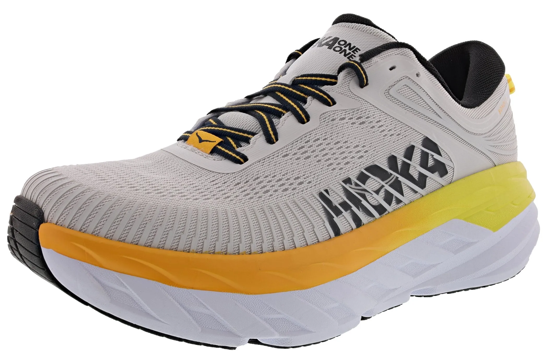 Hoka Men's Ultra Marathon Cushioned Running Shoes Bondi 7 running in a corporate run shoes