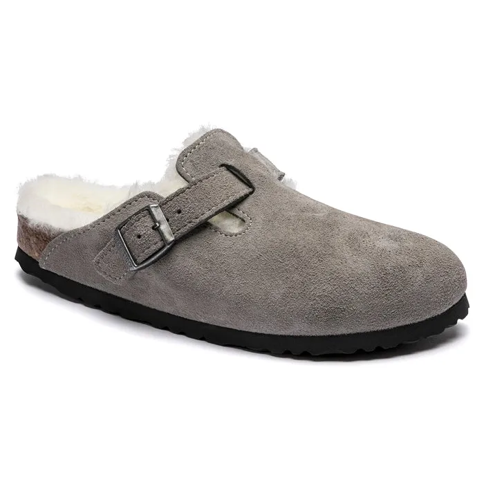 Womens Birkenstock Boston Shearling Narrow in Stone Coin Fresh Appeal Relaxed Feel