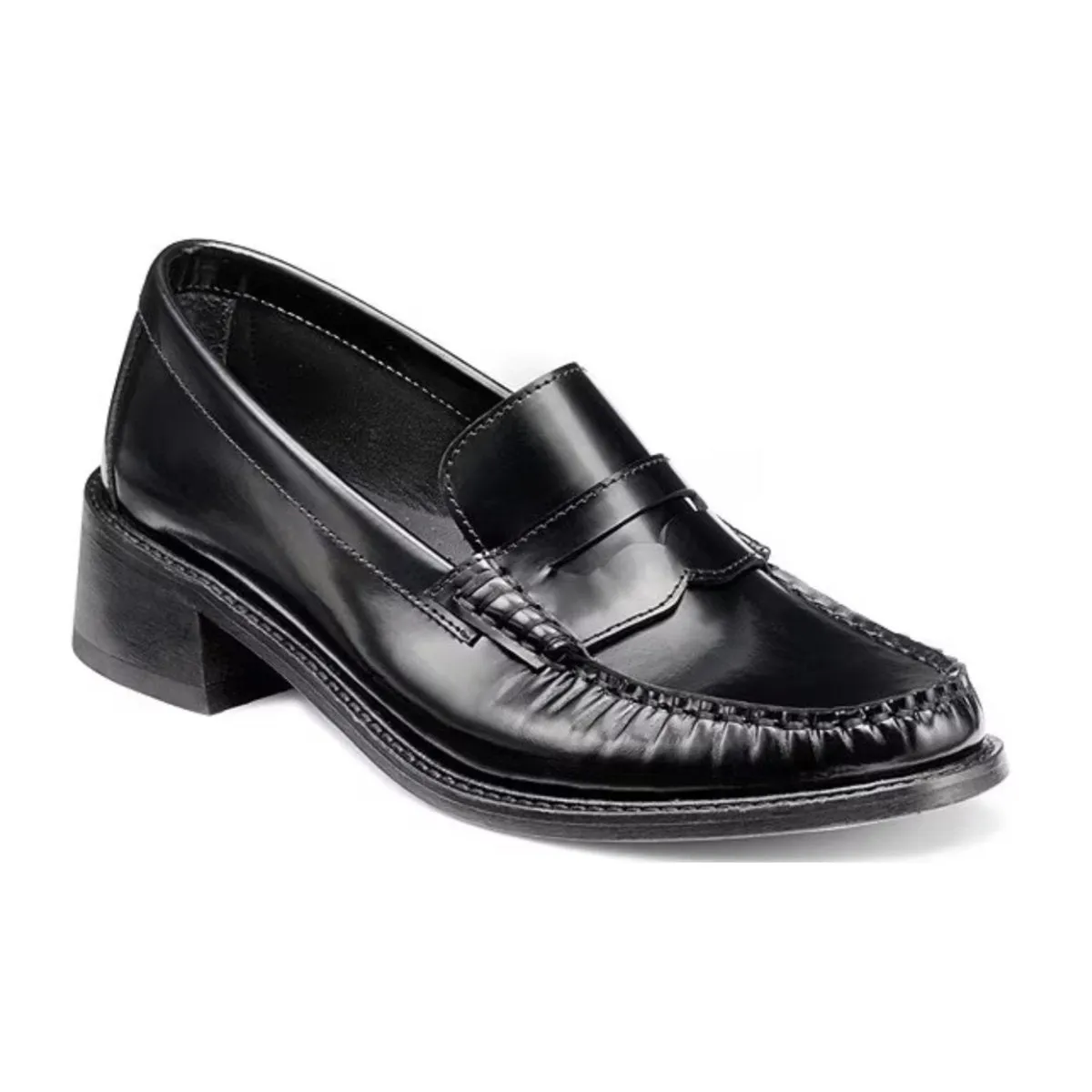 G.H. Bass Women's Whitney Heel Loafer Black Leather Gloss Line