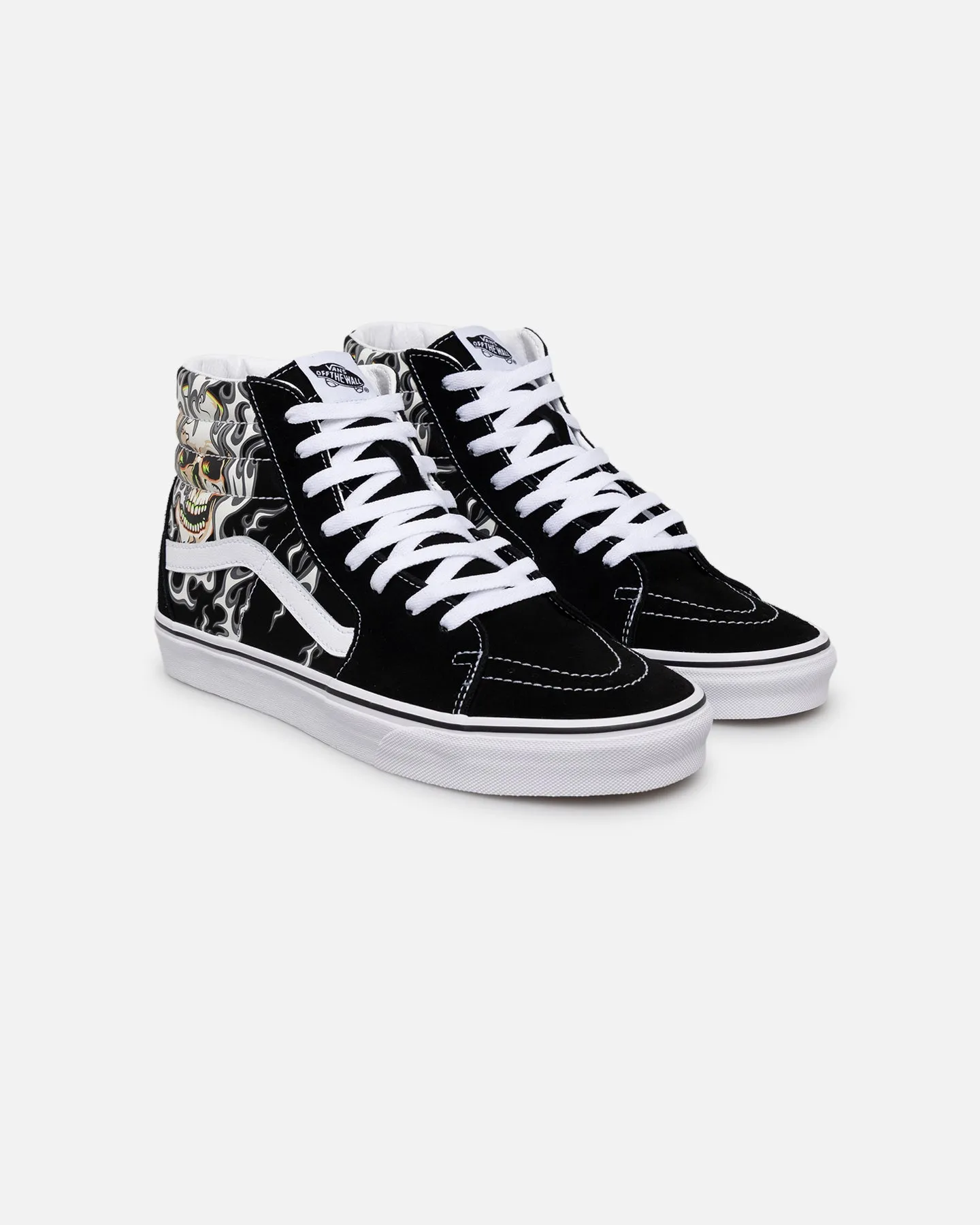 Vans Sk8-Hi Flame Skull Black/True White Love Glow Comfort Tongue