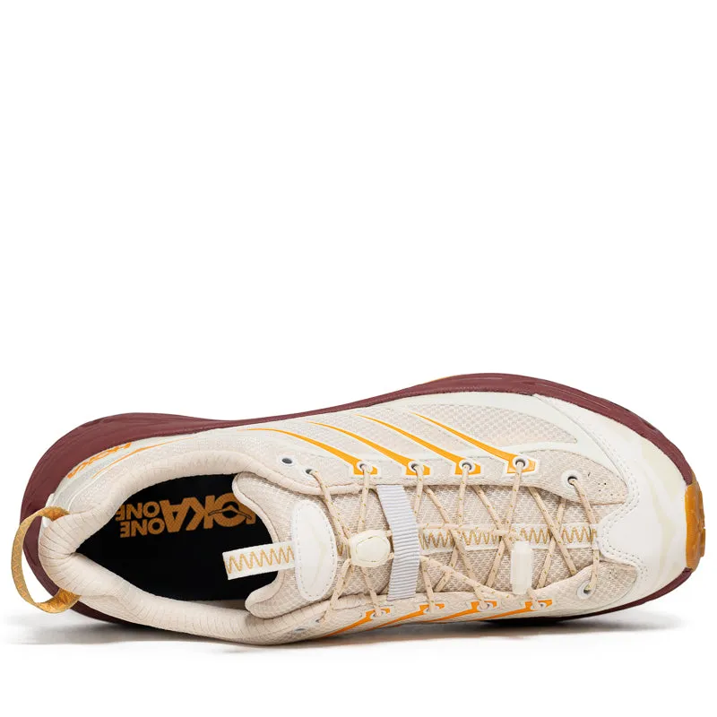 Hoka Mafate Three2 - Vanilla/Varsity Burgundy Bold Look Comfort Ankle Support