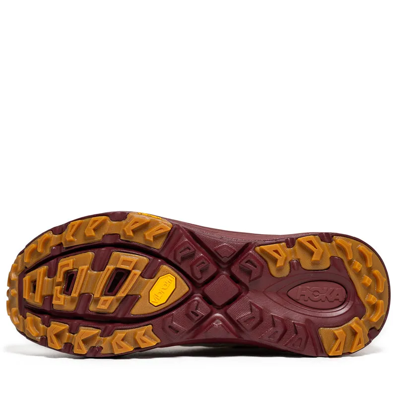 Hoka Mafate Three2 - Vanilla/Varsity Burgundy Short Walks Non Restrictive Upper
