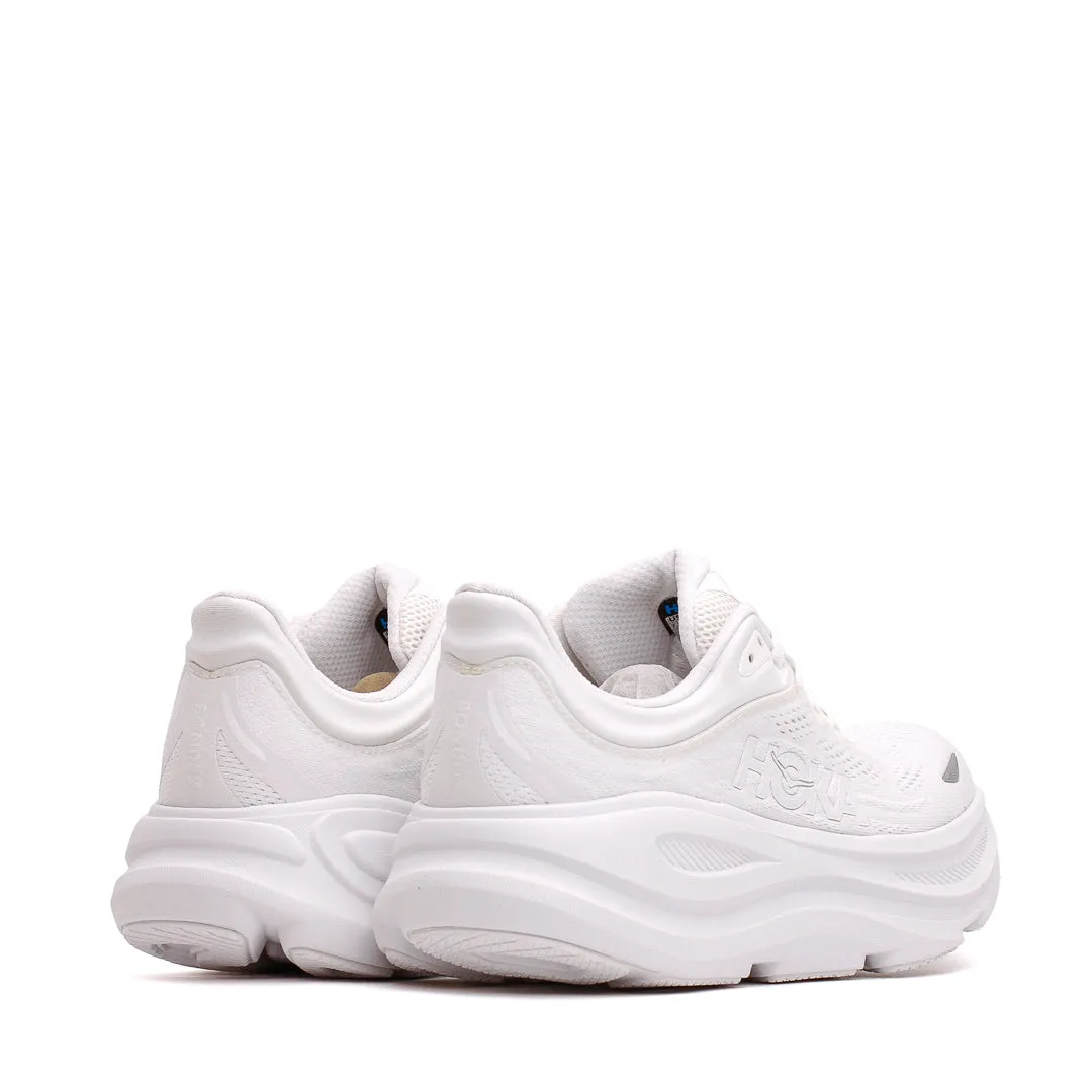 mountain running gear running in a suspension cable bridge area shoes Hoka One One Men Bondi 9 White 1162011-WWH