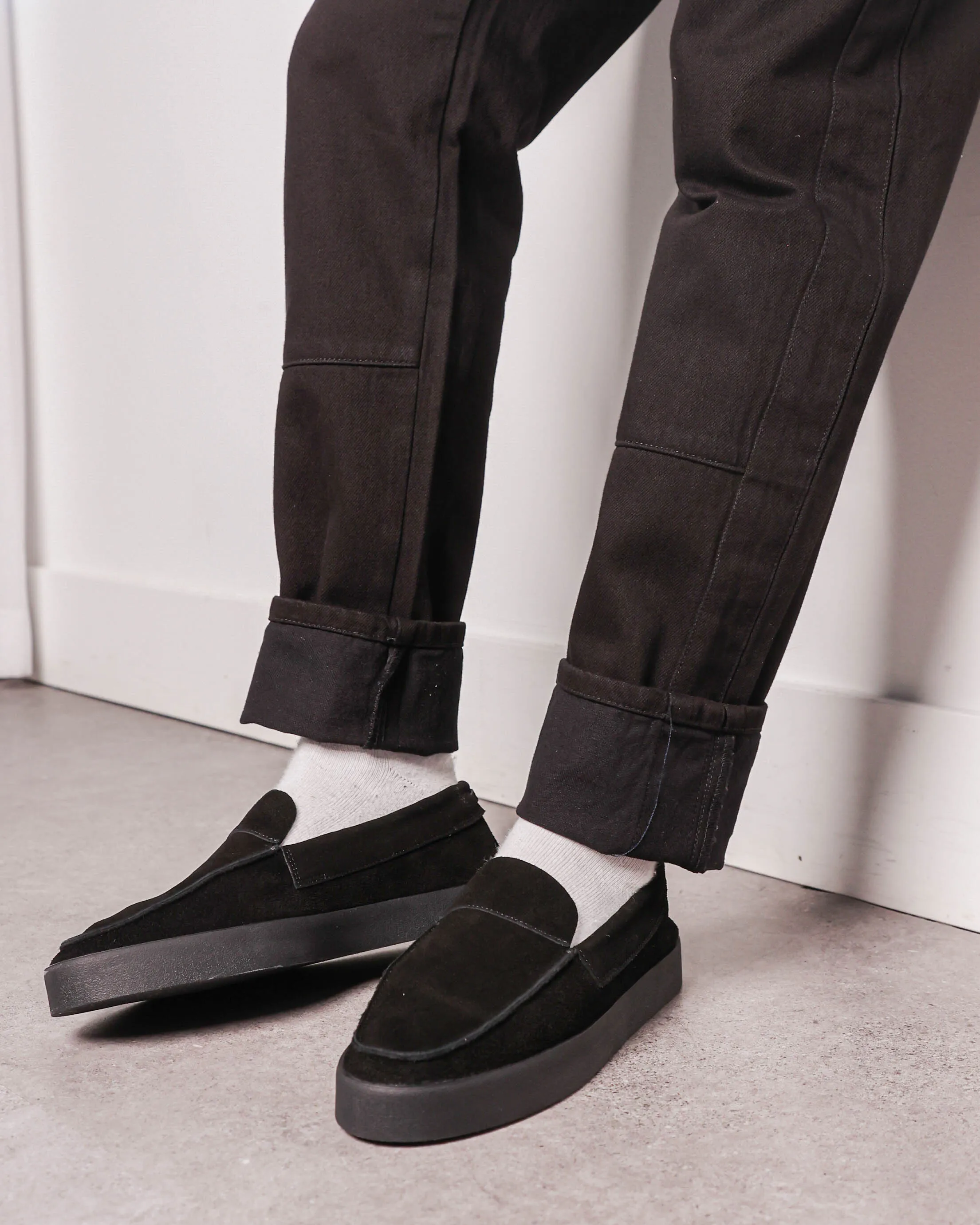 Retro Core Ventilation holes Saint Morta Hemisphere Suede Slip On Loafer Black/Black
