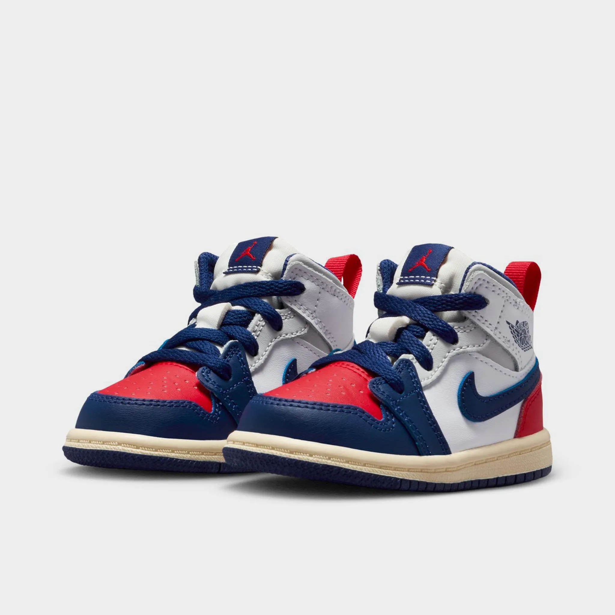 Best Seller Stone Glam Jordan 1 Mid TD White / Deep Royal Blue - University Red