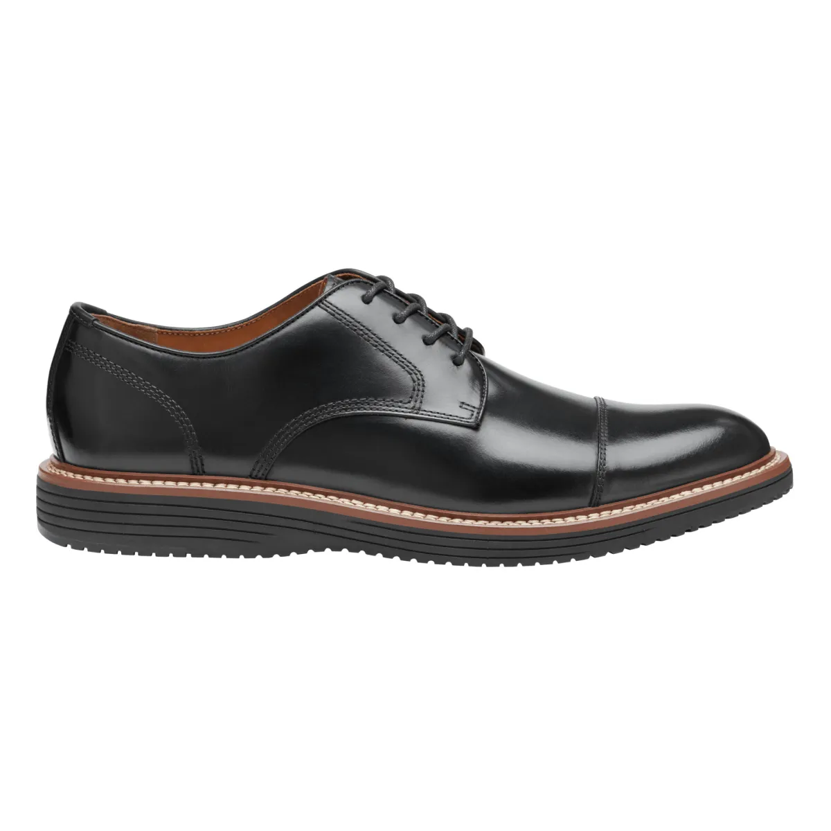 Johnston & Murphy Men's Upton Dress Cap Toe Black Full Grain Leather Lightweight Design Quiet Class