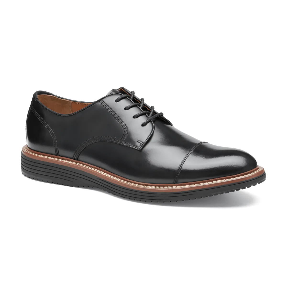 Johnston & Murphy Men's Upton Dress Cap Toe Black Full Grain Leather Steady Step