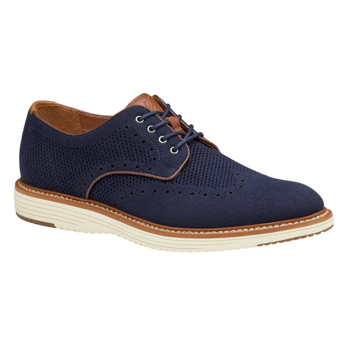 Silent Luxe Groom Style Johnston & Murphy Men's Upton Knit Wing Tip Navy