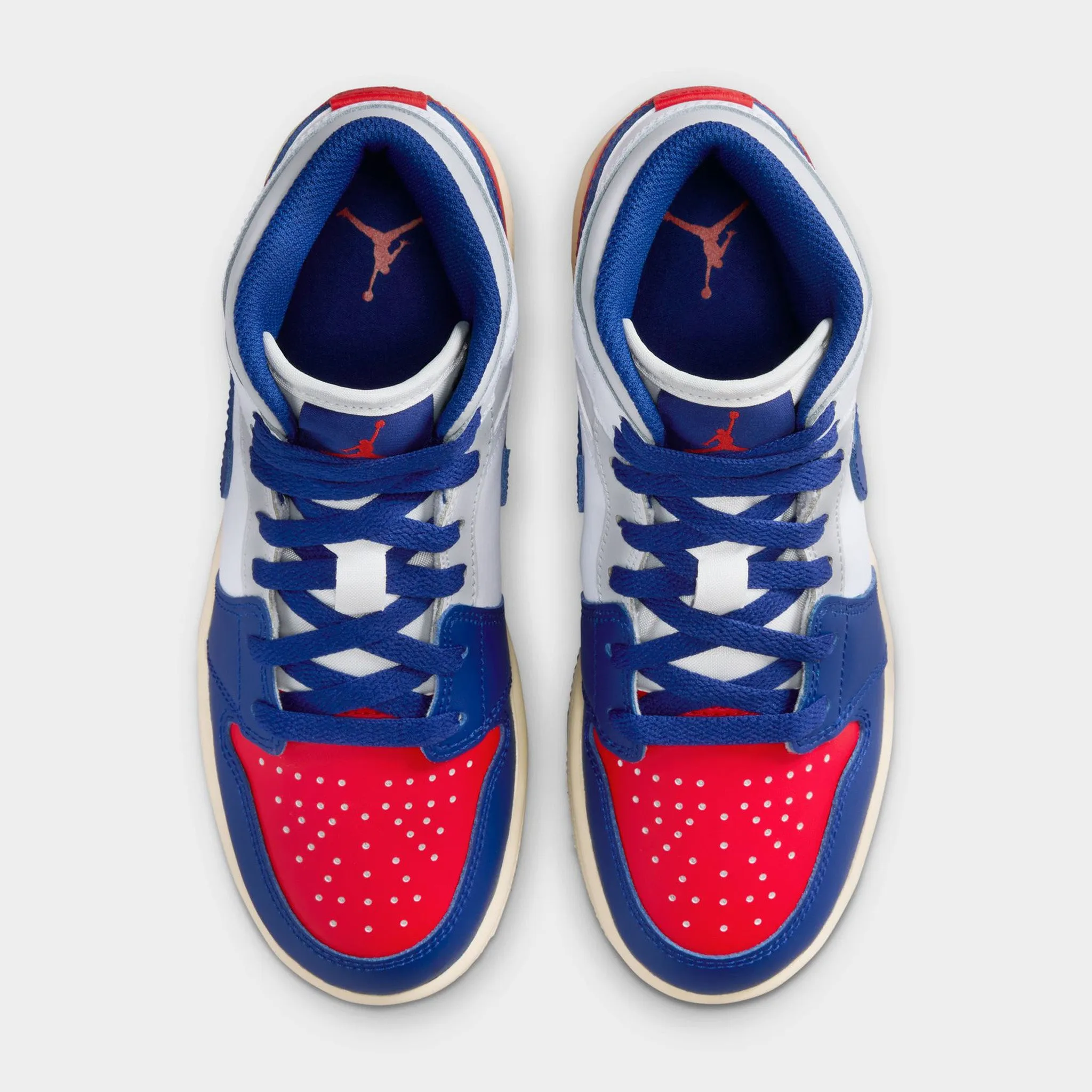 Jordan 1 Mid GS White / Deep Royal Blue - University Red Luxe Look