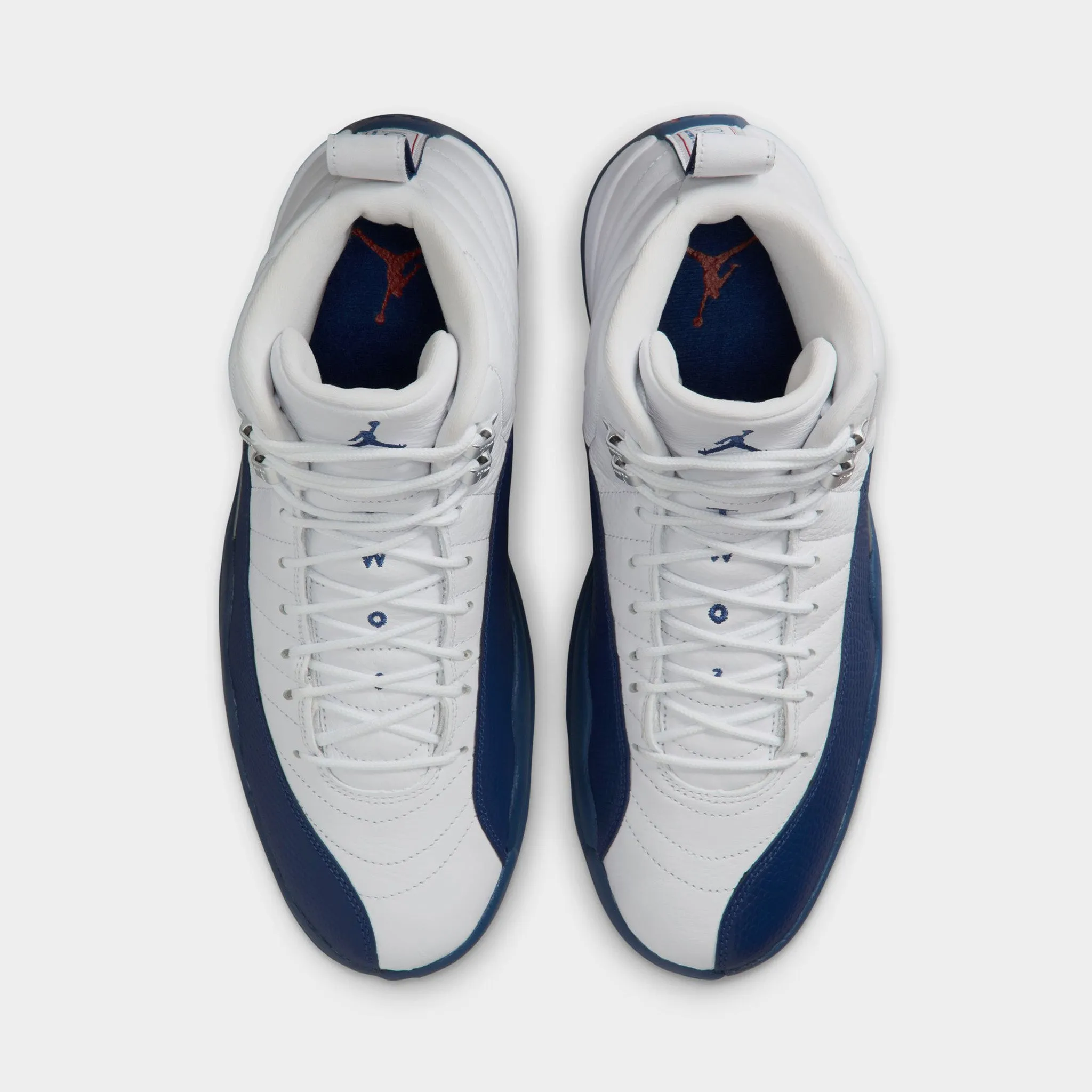 Jordan 12 Retro White / French Blue - Metallic Silver Zip Design