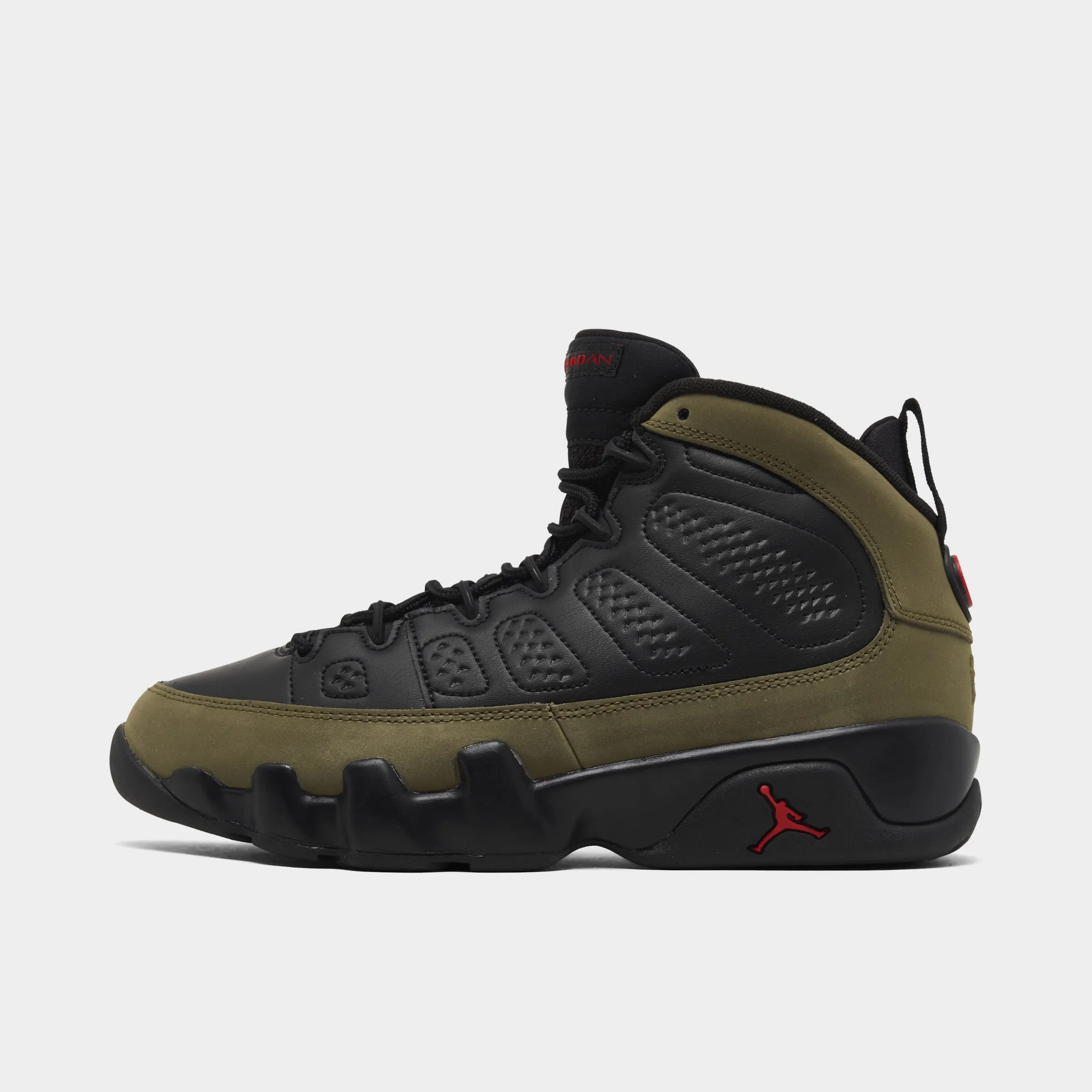Jordan 9 Retro GS Black / True Red - Light Olive Smooth Touch