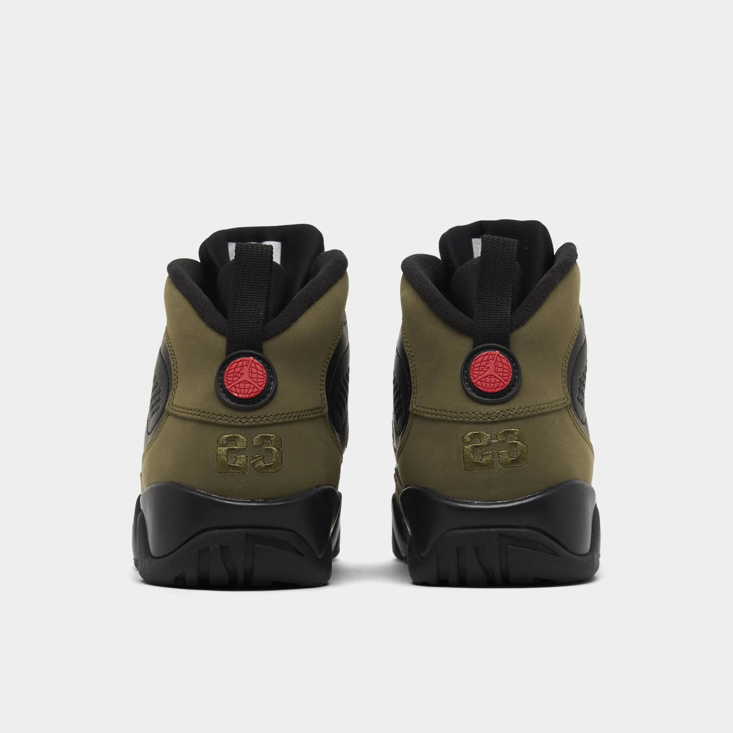 ergonomic Jordan 9 Retro GS Black / True Red - Light Olive