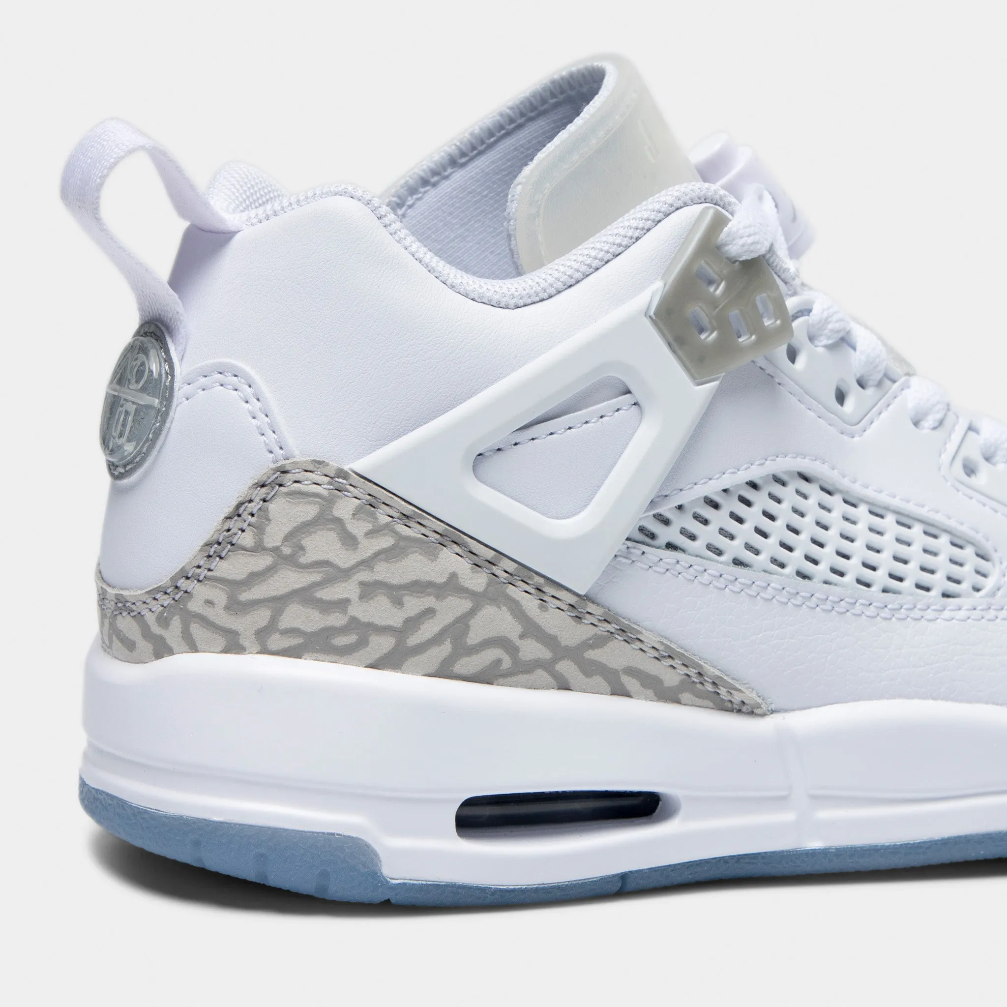 Jordan Spizike Low GS White / Neutral Grey - Metallic Silver Comfort Cushion Fur Trim