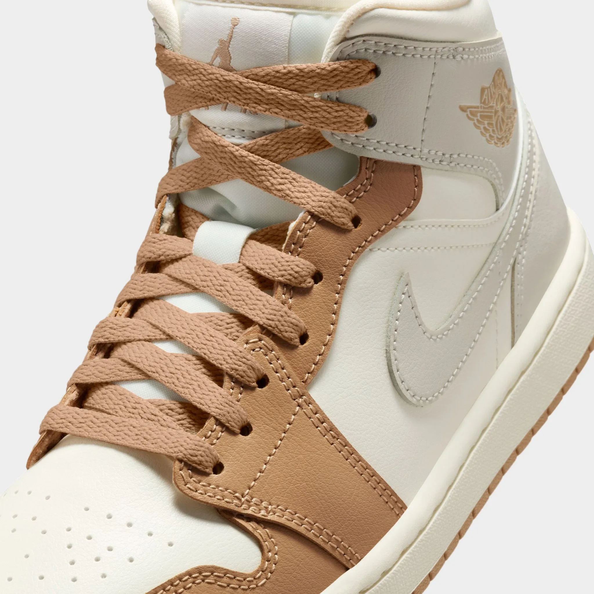 Jordan Women's 1 Mid Ale Ivory / Light Orewood Brown - Hemp Denim Cool Bright Gold