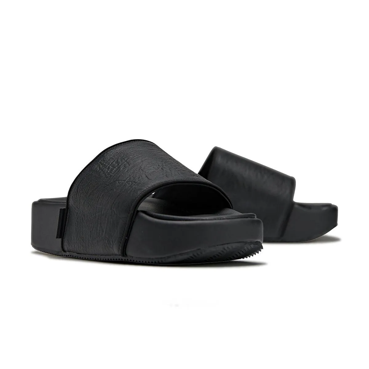Stiff Impact-absorbing Leather Slides 'Black'