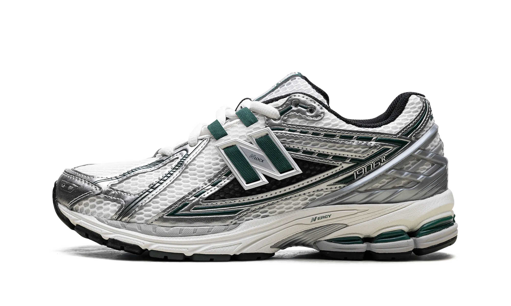 1906R "Silver Metallic Nightwatch Green" bold - patterns shoes flat - footed running shoes